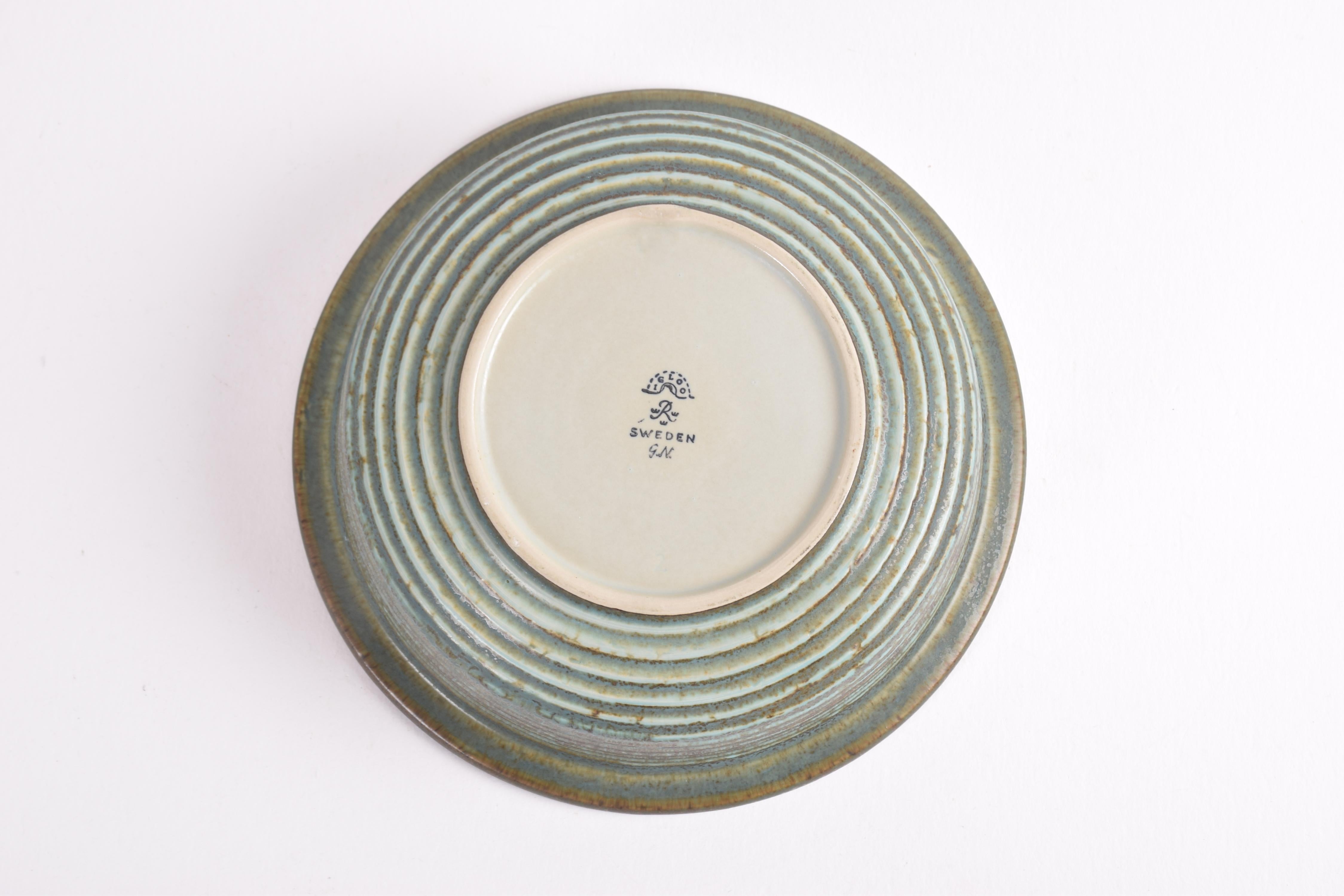 Gunnar Nylund Scandinavian Ceramic Bowl Green Stripes for Rörstrand Sweden 1960s 3