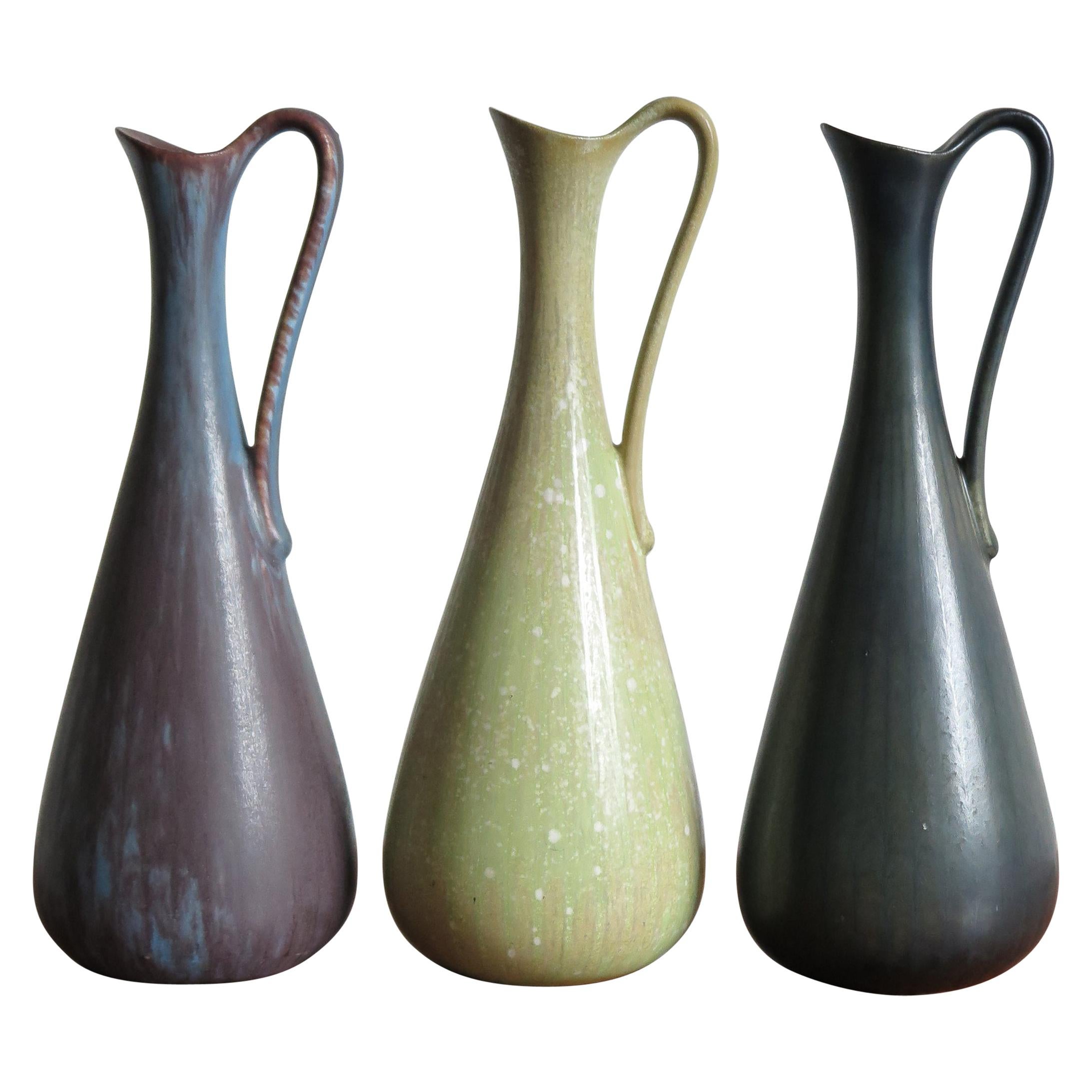 Gunnar Nylund Scandinavian Midcentury Set Stoneware Vases for Rörstrand, 1950s