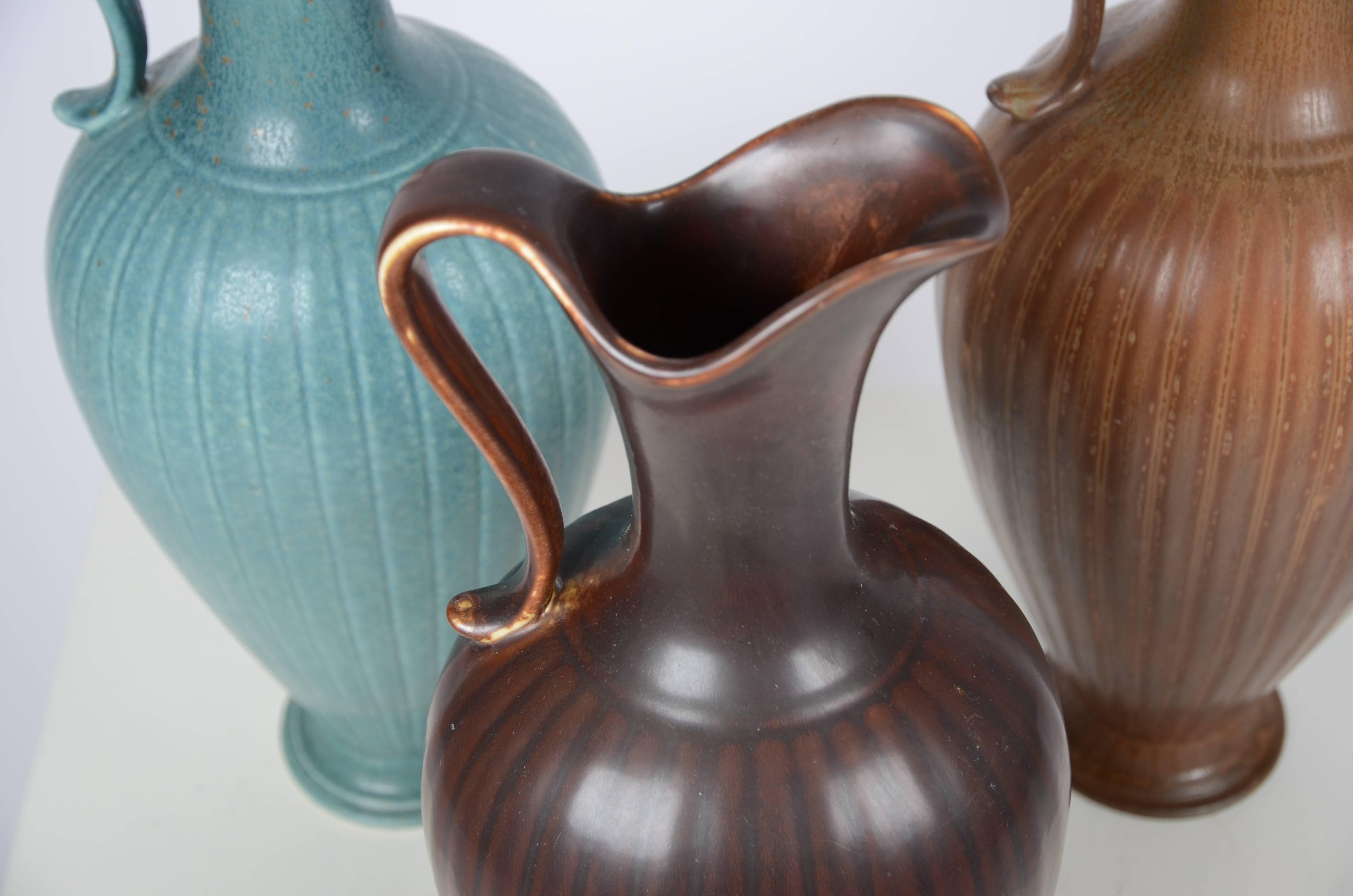 Gunnar Nylund, Set with Three Vases / Pitchers, Ceramic, Rörstrand, Sweden In Good Condition In Stockholm, SE