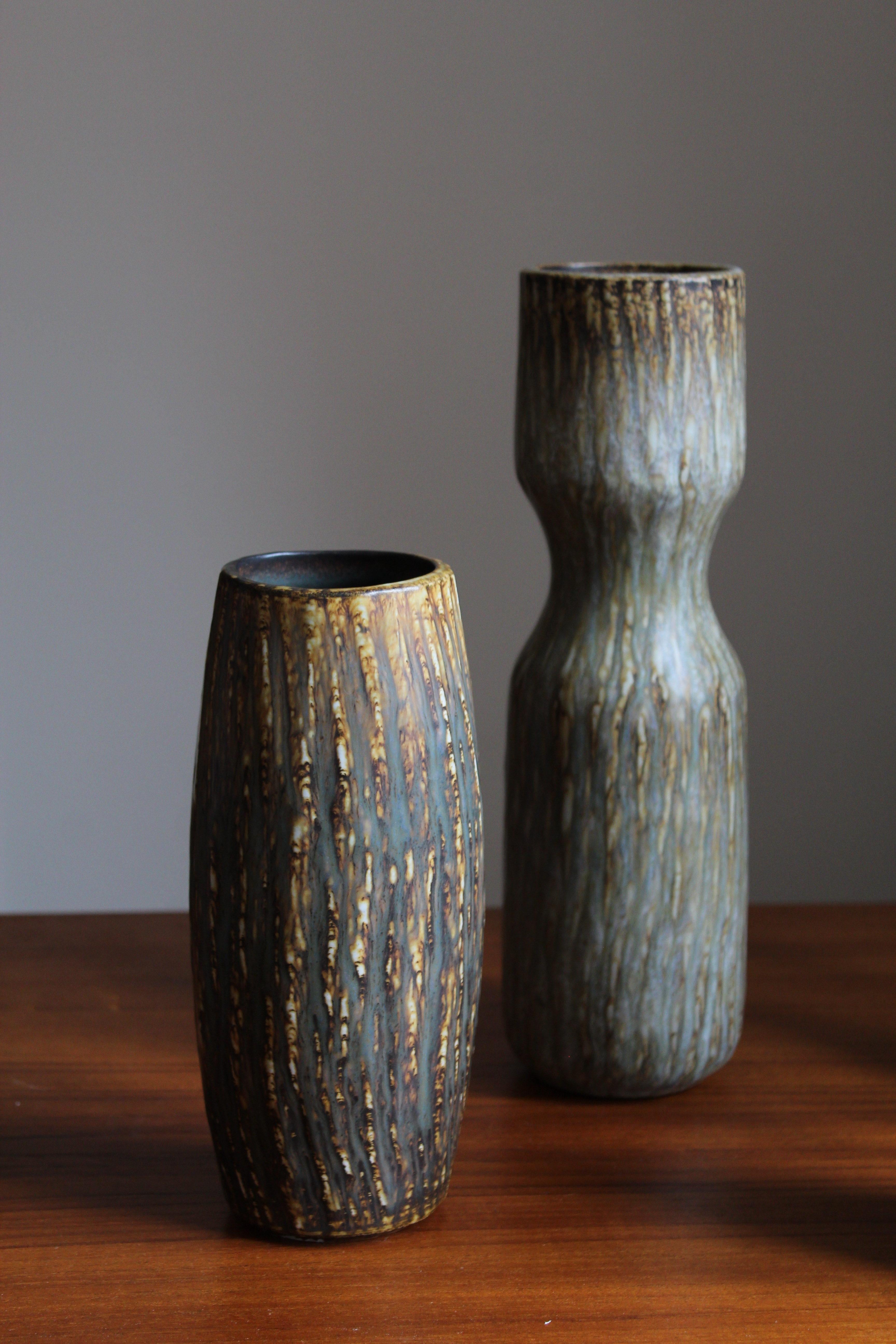 Mid-Century Modern Gunnar Nylund, Sizable Vases, Glazed Stoneware, Rörstand, Sweden, 1950s