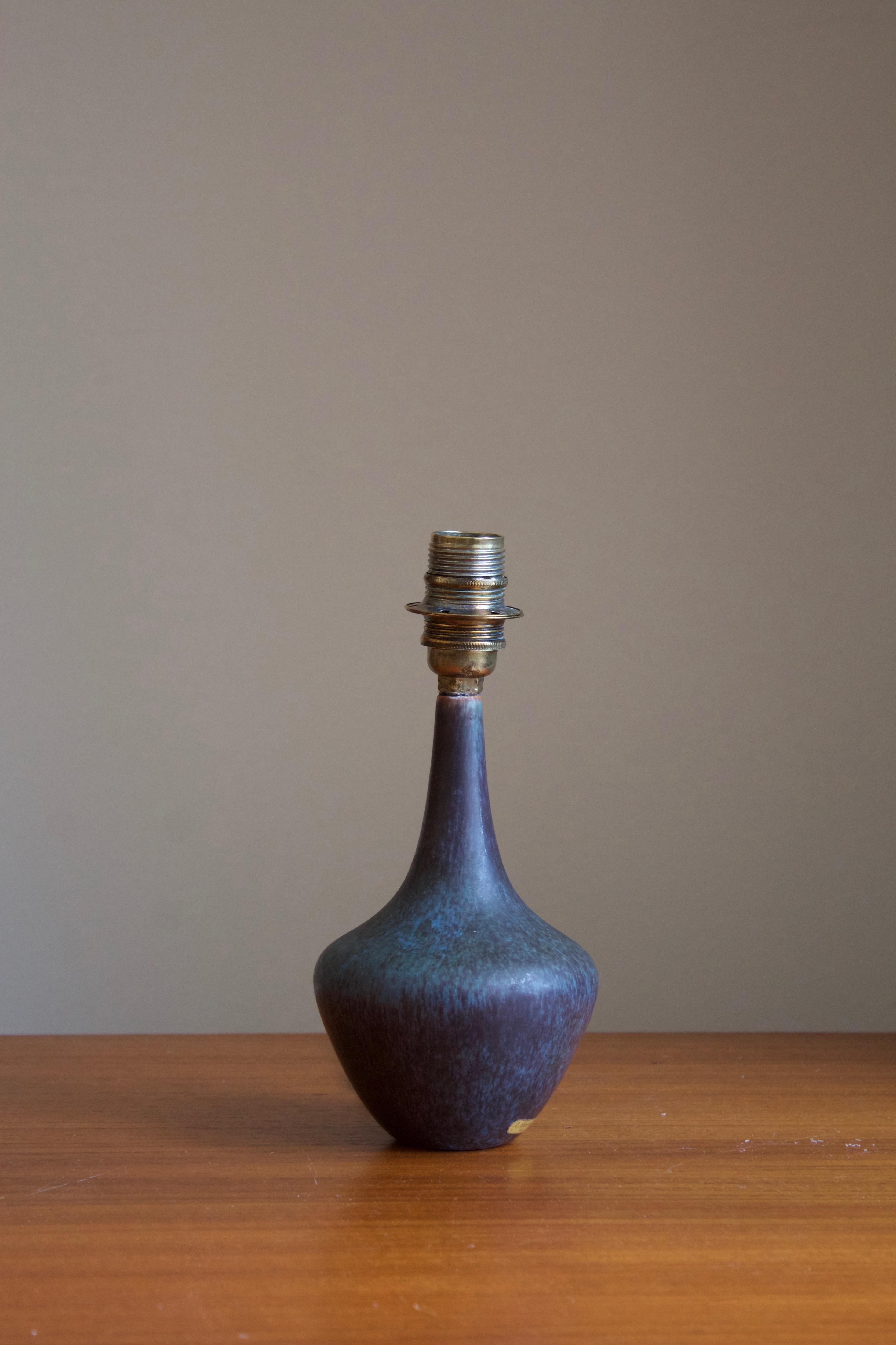 Mid-Century Modern Gunnar Nylund, Small Table Lamp, Glazed Stoneware, Fabric, Rörstand Sweden 1950s