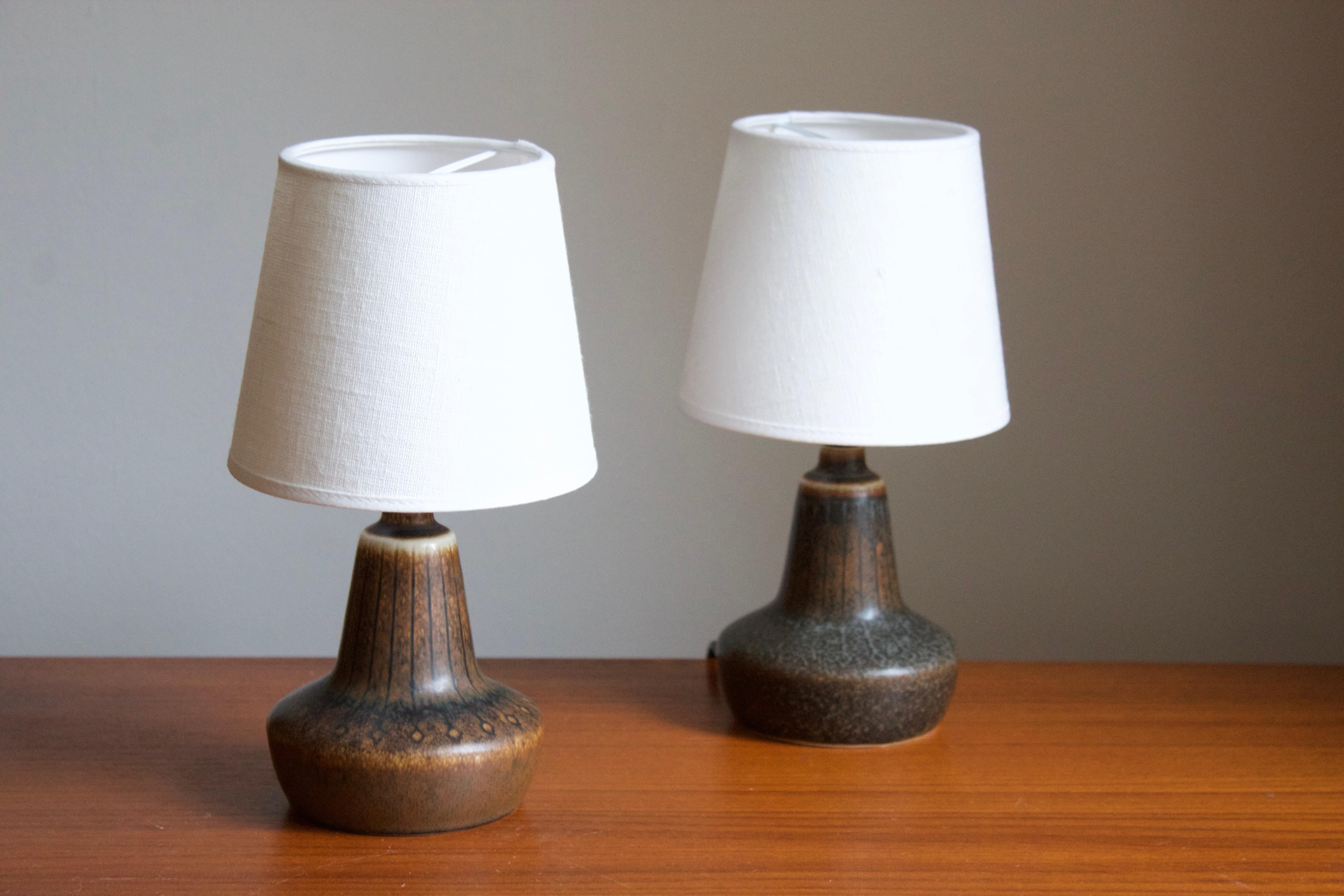 A pair of table lamps produced by Rörstrand, Sweden, 1950s. Designed by Gunnar Nylund, (Swedish, 1914-1997). Signed. Sold without lampshades. Pair sourced from one estate.

Nylund served as artistic director at Rörstrand, where he worked, 1931-1955.