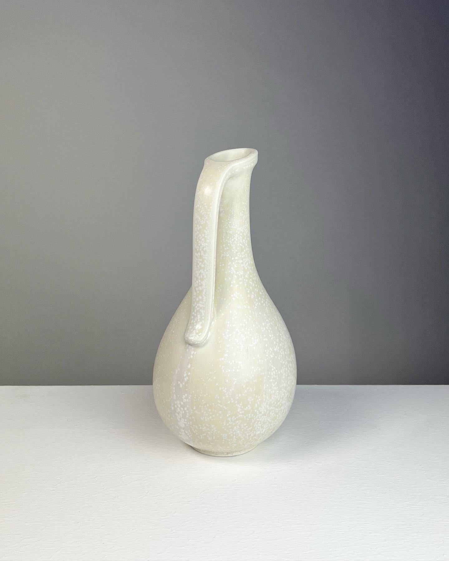 Mid-Century Modern Gunnar Nylund Stoneware Pitcher Vase White Mimosa Glaze Rörstrand Sweden 1950s For Sale