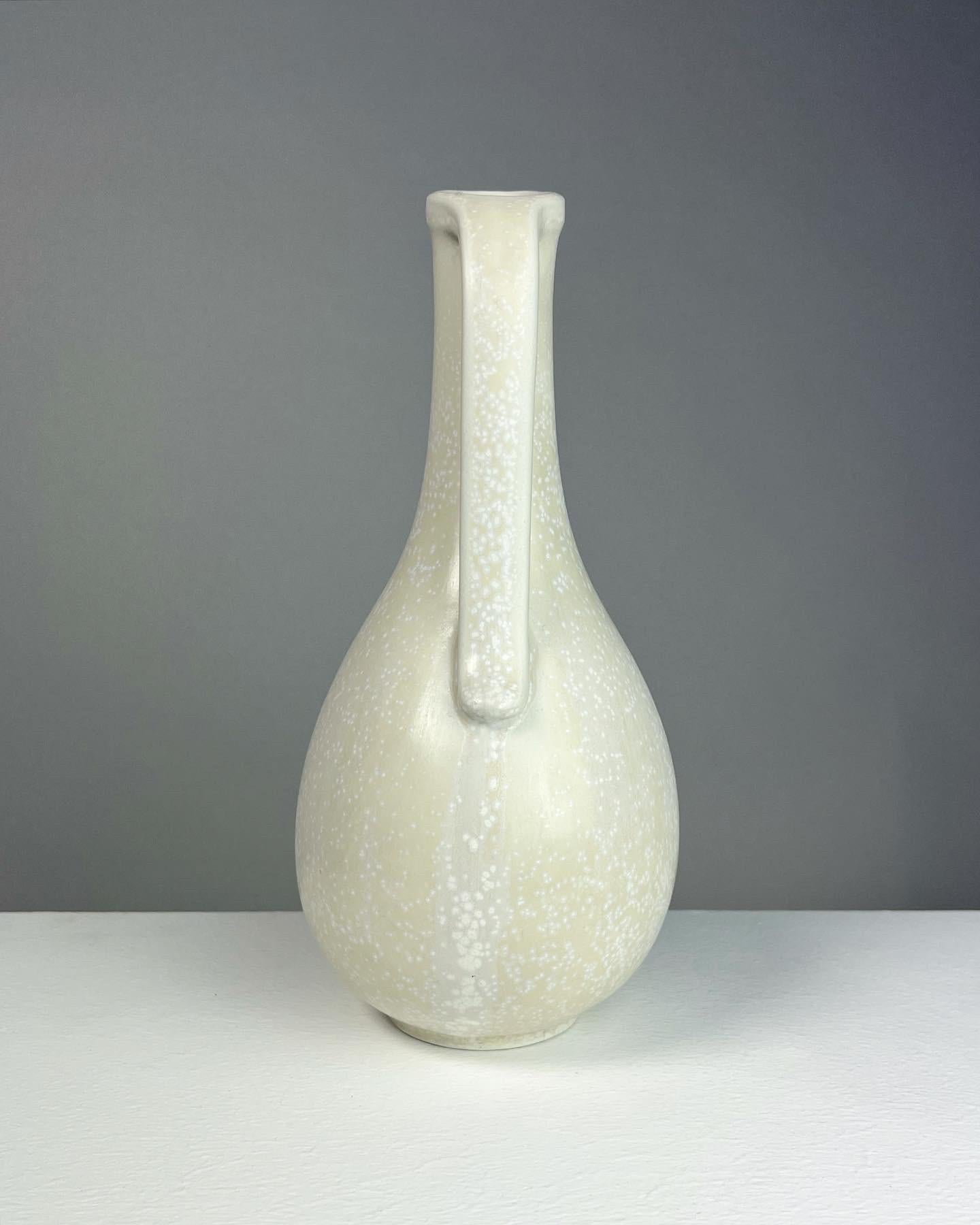Swedish Gunnar Nylund Stoneware Pitcher Vase White Mimosa Glaze Rörstrand Sweden 1950s For Sale