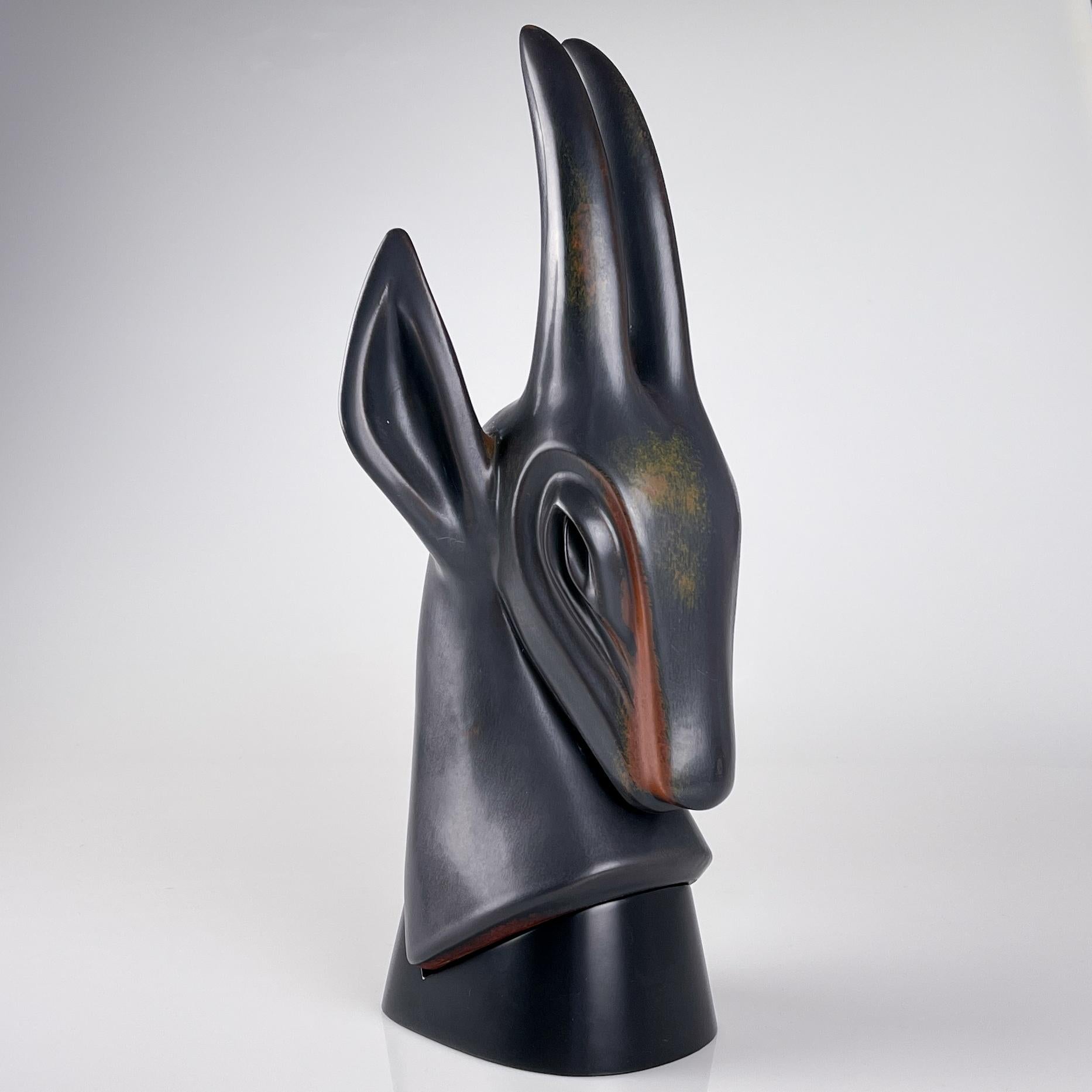 Fired Scandinavian Modern Gunnar Nylund Stoneware Antilope Sculpture Rörstrand ca 1955 For Sale