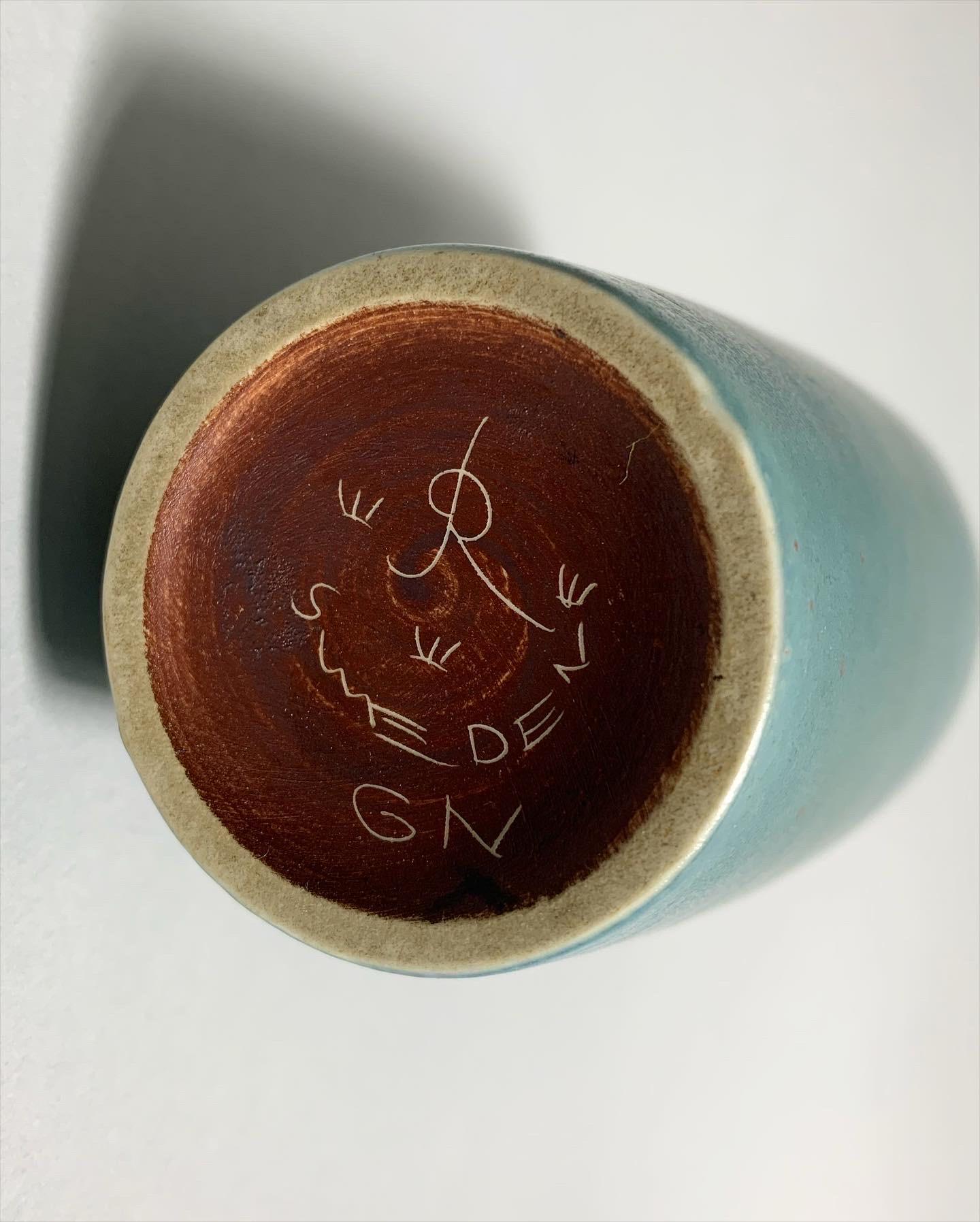 Gunnar Nylund Stoneware Vase Turquoise Glaze Rörstrand, Sweden, 1950s For Sale 2