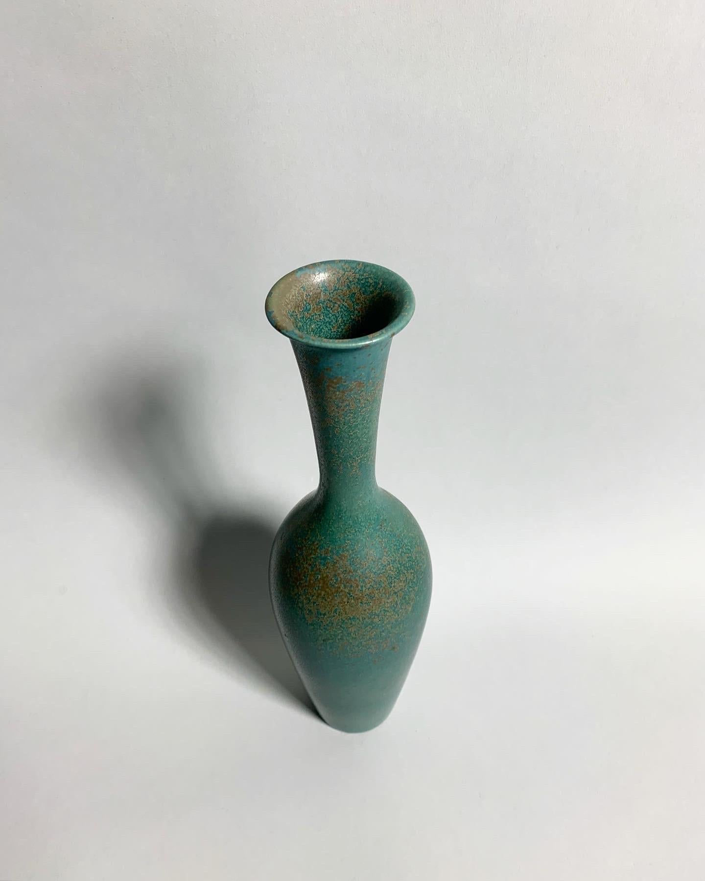Scandinavian Modern Gunnar Nylund Stoneware Vase Turquoise Glaze Rörstrand, Sweden, 1950s For Sale