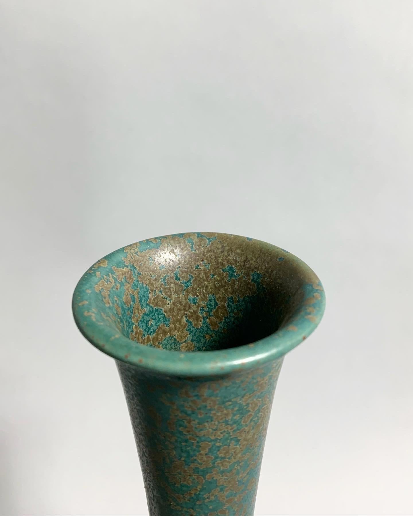 Hand-Crafted Gunnar Nylund Stoneware Vase Turquoise Glaze Rörstrand, Sweden, 1950s For Sale
