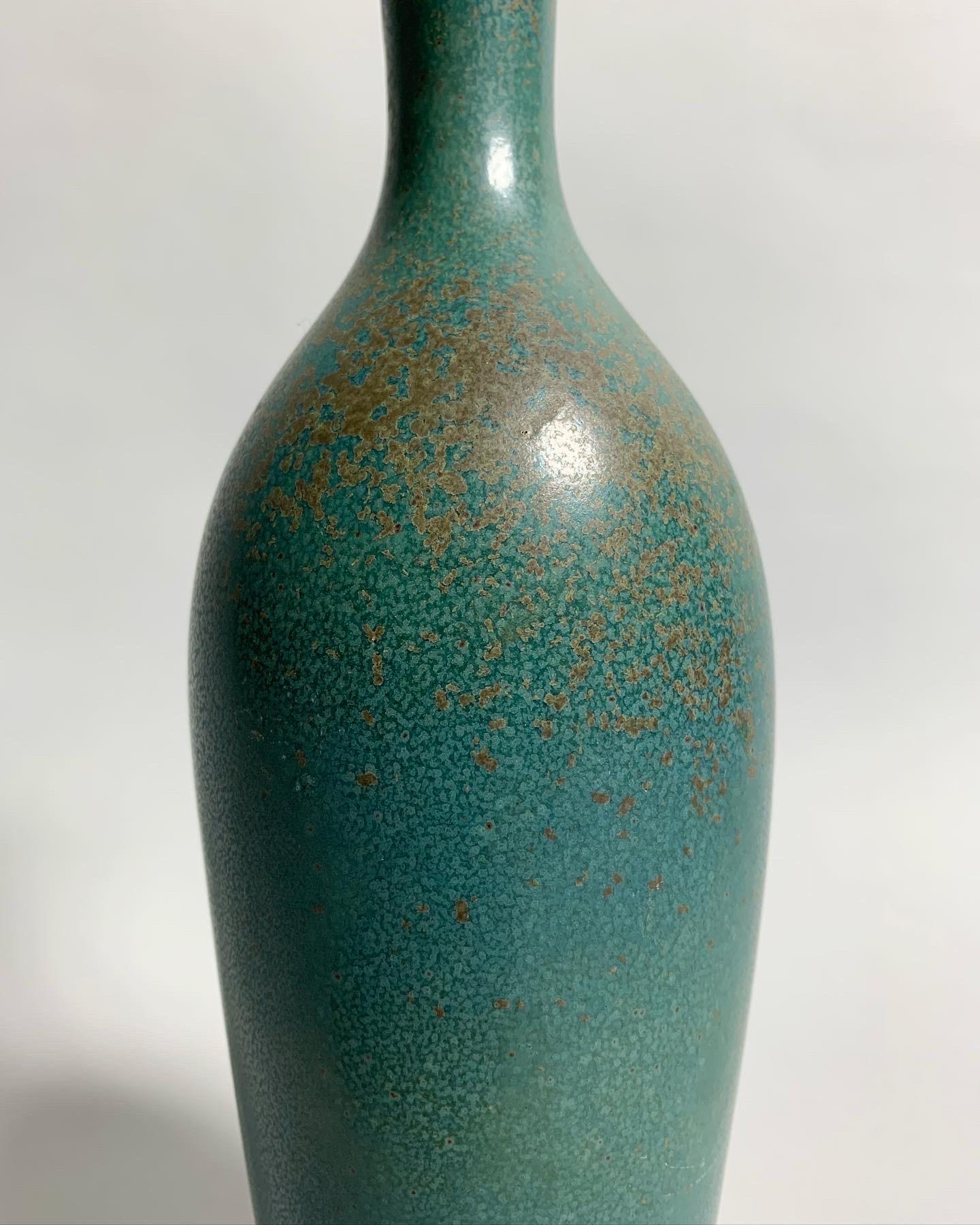 Mid-20th Century Gunnar Nylund Stoneware Vase Turquoise Glaze Rörstrand, Sweden, 1950s For Sale