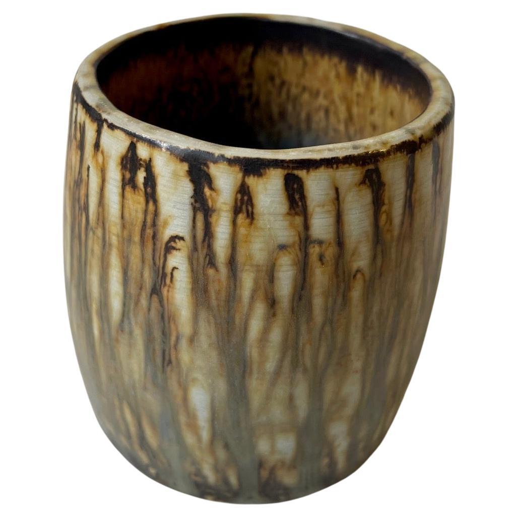Scandinavian Modern Gunnar Nylund Stoneware Vase with Tiger Taupé Glaze for Rörstrand, 1960s For Sale