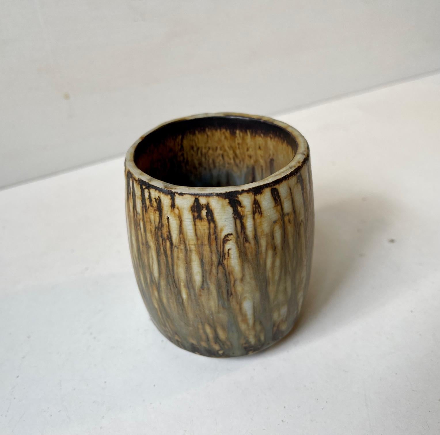 Swedish Gunnar Nylund Stoneware Vase with Tiger Taupé Glaze for Rörstrand, 1960s For Sale