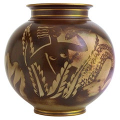 Gunnar Nylund, Swedish Art Deco, "Flambe" vase with two mermaids, for ALP.