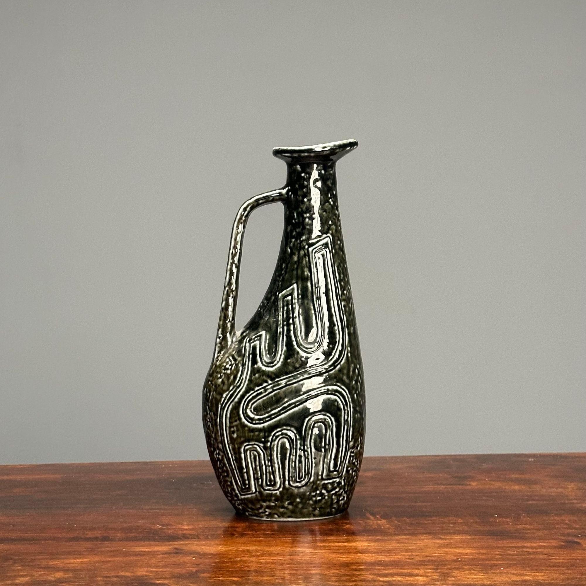 Mid-20th Century Gunnar Nylund, Swedish Mid-Century Modern, Green Vase, Glazed Stoneware, 1960s For Sale