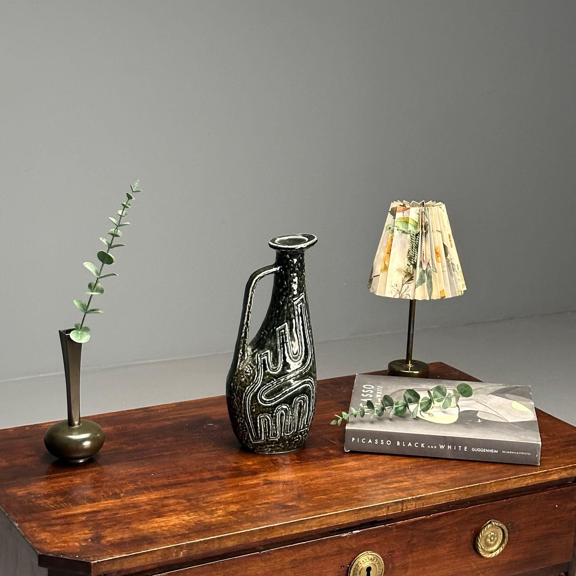 Gunnar Nylund, Swedish Mid-Century Modern, Green Vase, Glazed Stoneware, 1960s For Sale 2