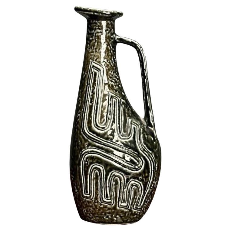 Gunnar Nylund, Schwedische Mid-Century Modern-Vase, Grüne Vase, glasiertes Steingut, 1960er Jahre