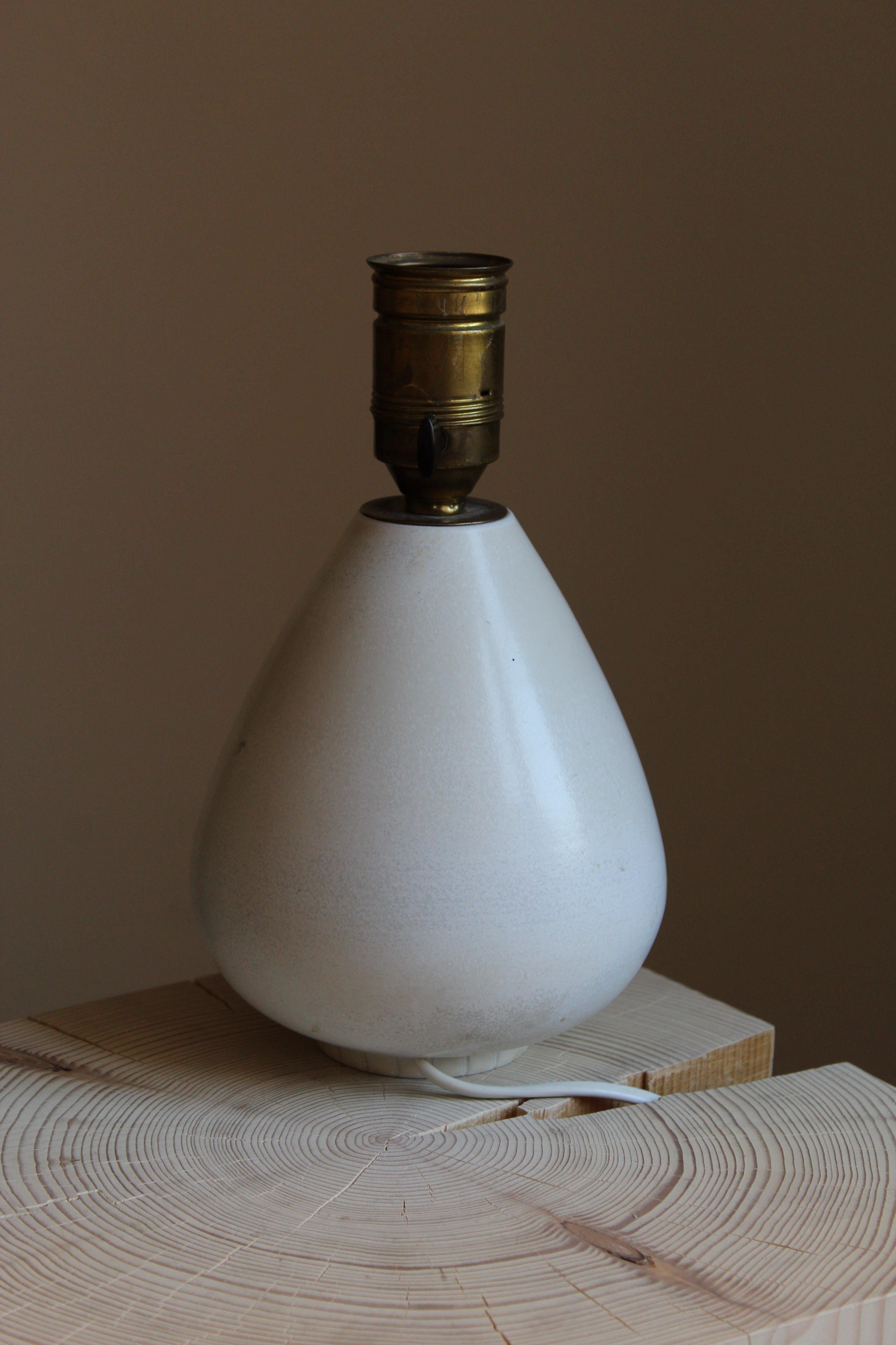 European Gunnar Nylund, Table Lamp, Blue-Glazed Stoneware, Rörstand, Sweden, 1940s
