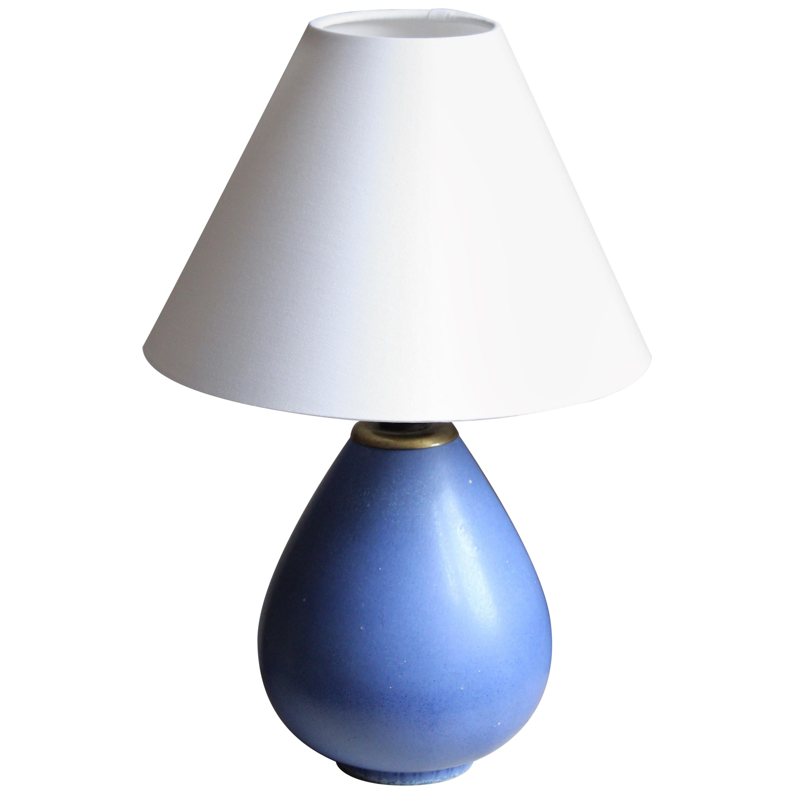 Gunnar Nylund, Table Lamp, Blue-Glazed Stoneware, Rörstand, Sweden, 1940s