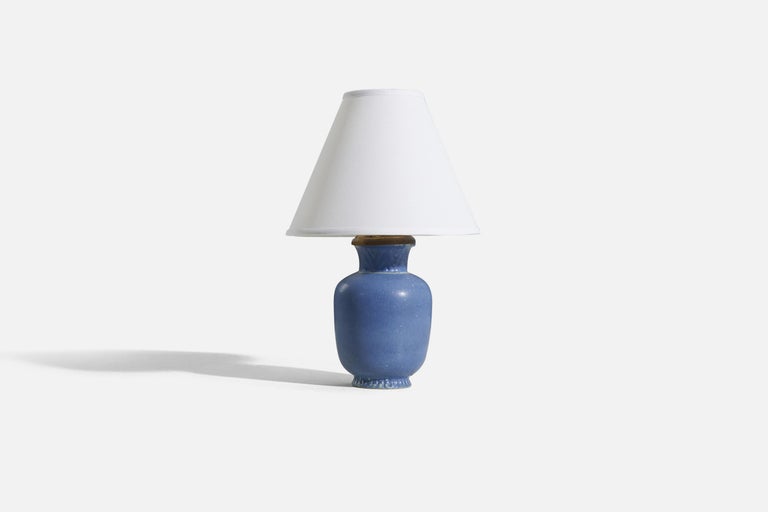 Mid-Century Modern Gunnar Nylund, Table Lamp, Blue-Glazed Stoneware, Rörstand, Sweden 1950s For Sale