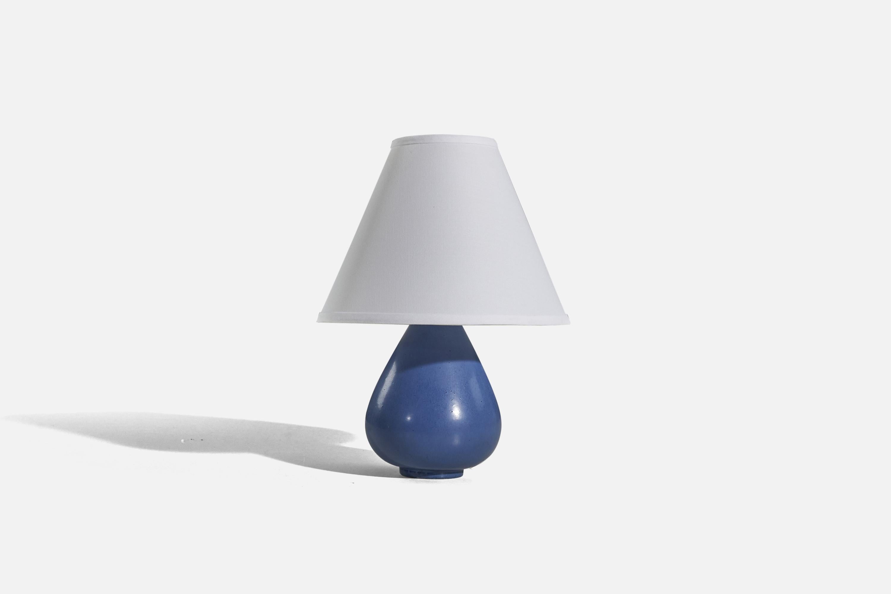 Mid-Century Modern Gunnar Nylund, Table Lamp, Blue Glazed Stoneware, Rörstand, Sweden, 1950s For Sale