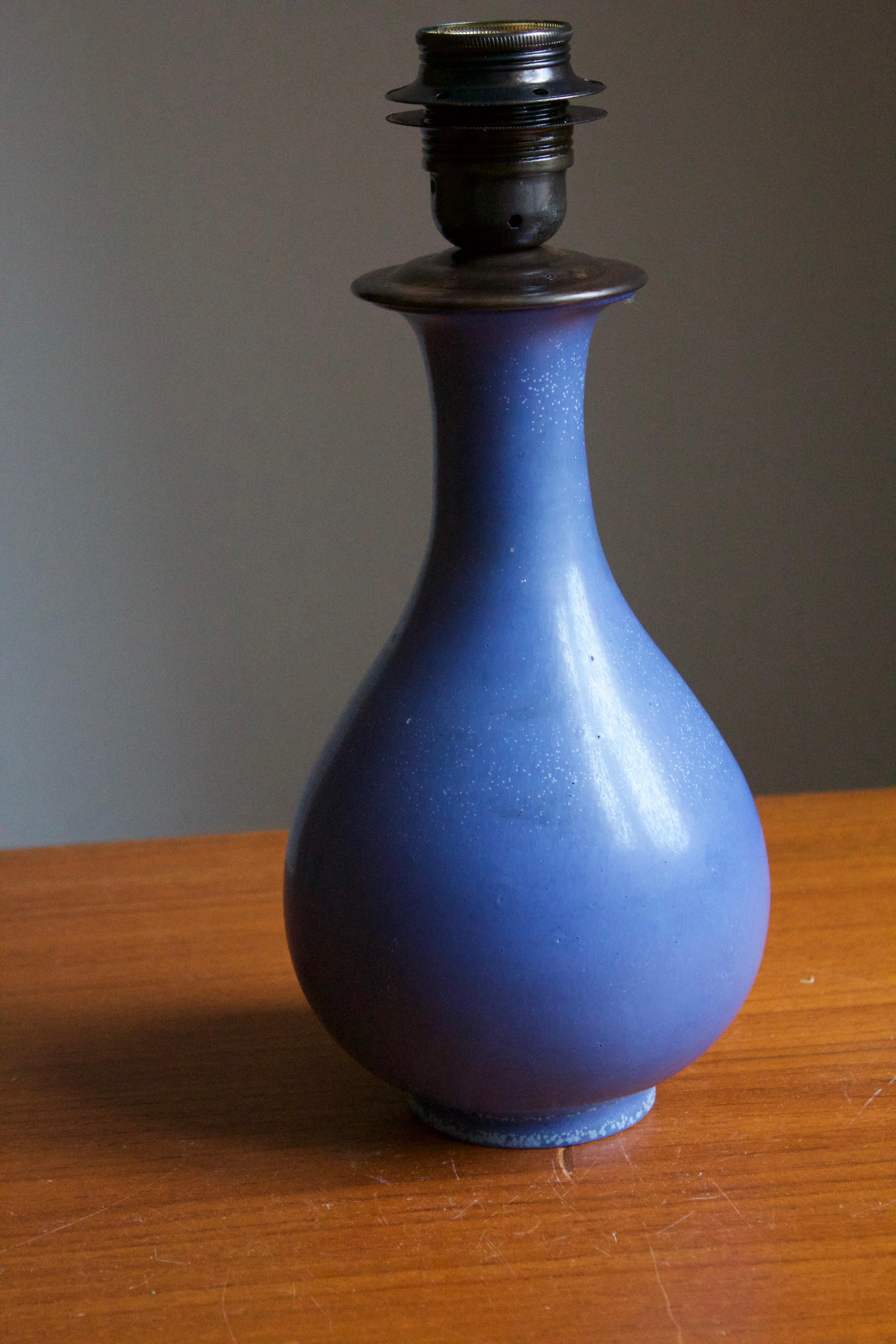 European Gunnar Nylund, Table Lamp, Blue Glazed Stoneware, Rörstand, Sweden, 1950s