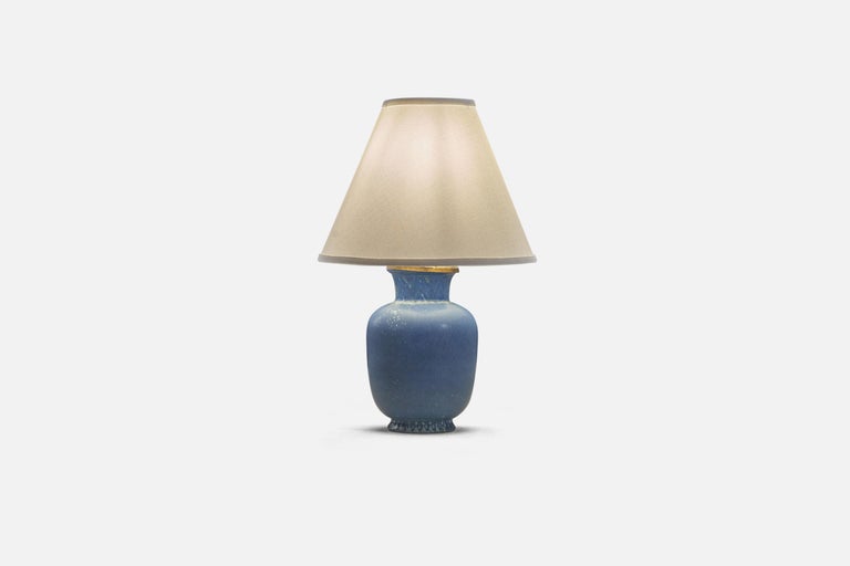 Swedish Gunnar Nylund, Table Lamp, Blue-Glazed Stoneware, Rörstand, Sweden 1950s For Sale