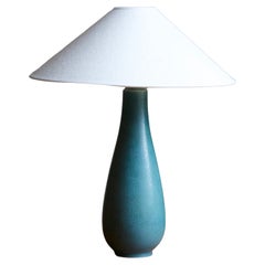 Gunnar Nylund, Table Lamp, Blue Glazed Stoneware, Rörstand, Sweden, 1950s