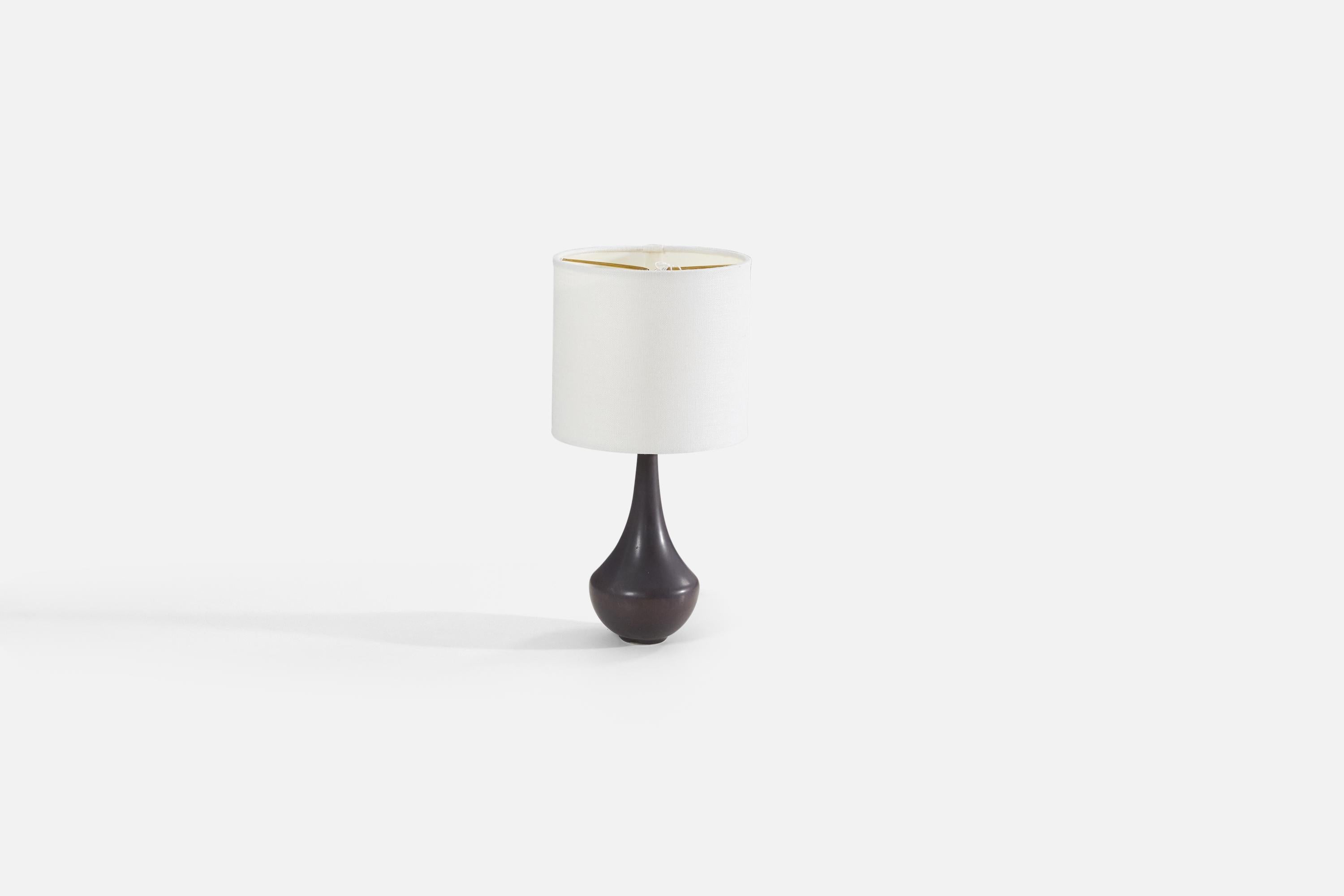Mid-Century Modern Gunnar Nylund, Table Lamp, Brown Glazed Stoneware Rörstand, Sweden 1950s For Sale