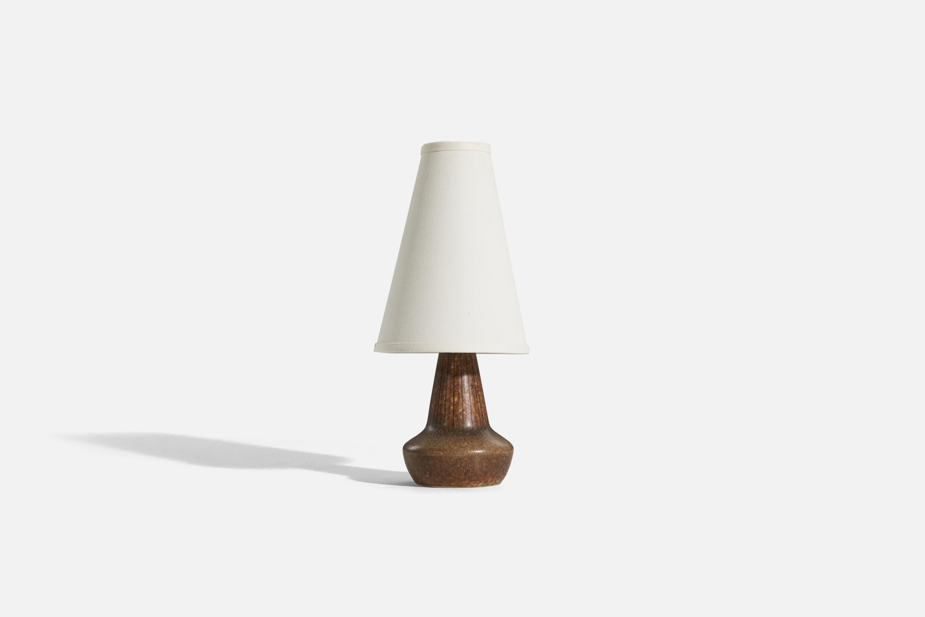 Mid-Century Modern Gunnar Nylund, Table Lamp, Brown-Glazed Stoneware, Rörstand, Sweden, 1950s For Sale