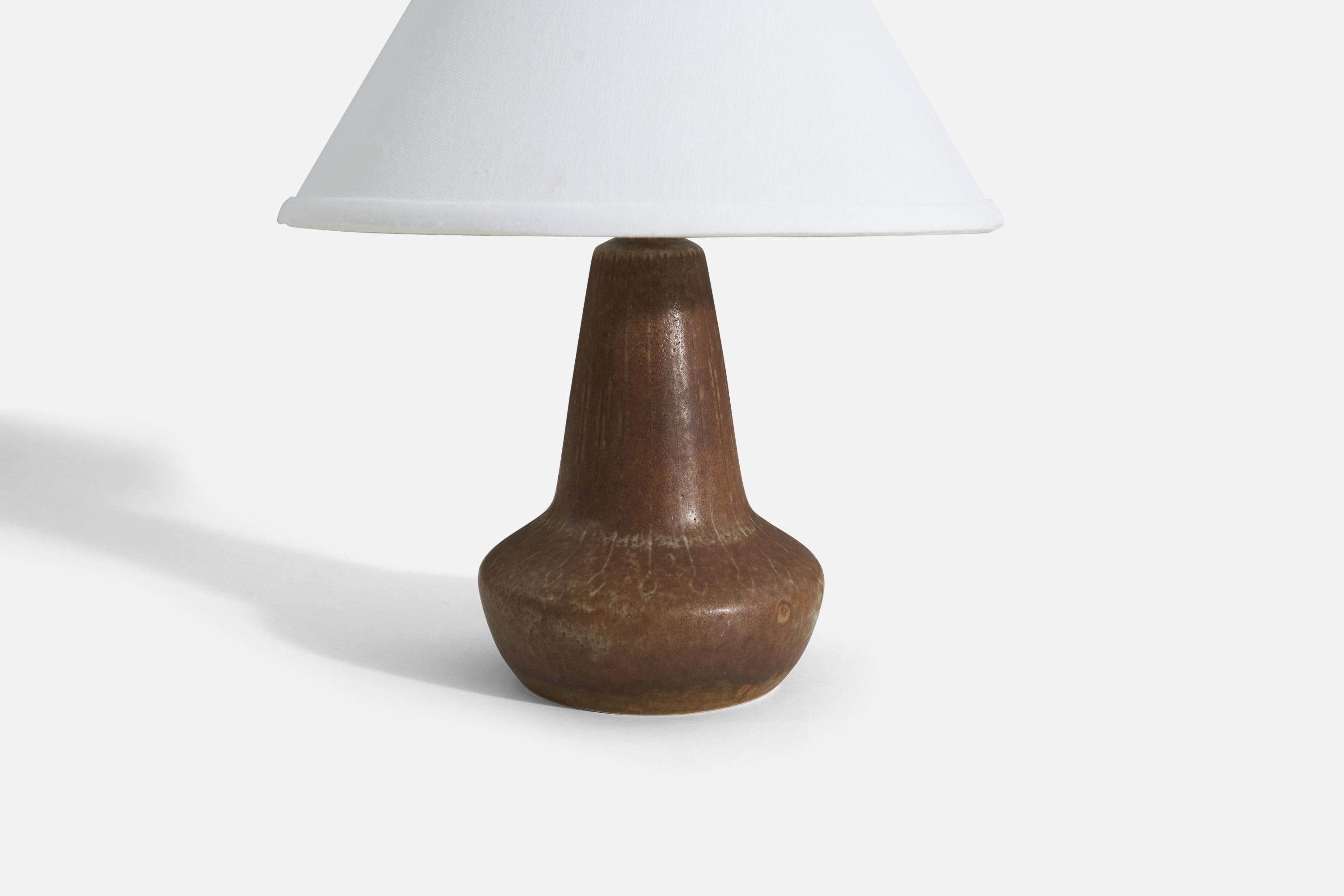 European Gunnar Nylund, Table Lamp, Brown-Glazed Stoneware Rörstand, Sweden 1950s