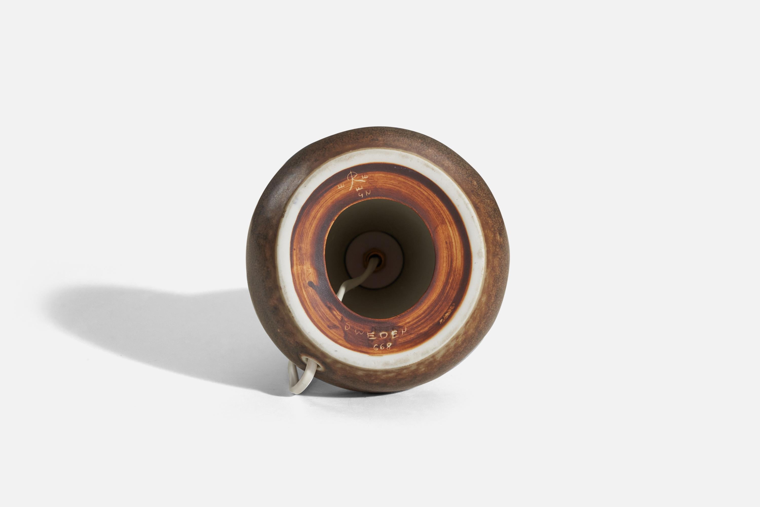Mid-20th Century Gunnar Nylund, Table Lamp, Brown-Glazed Stoneware, Rörstand, Sweden, 1950s For Sale