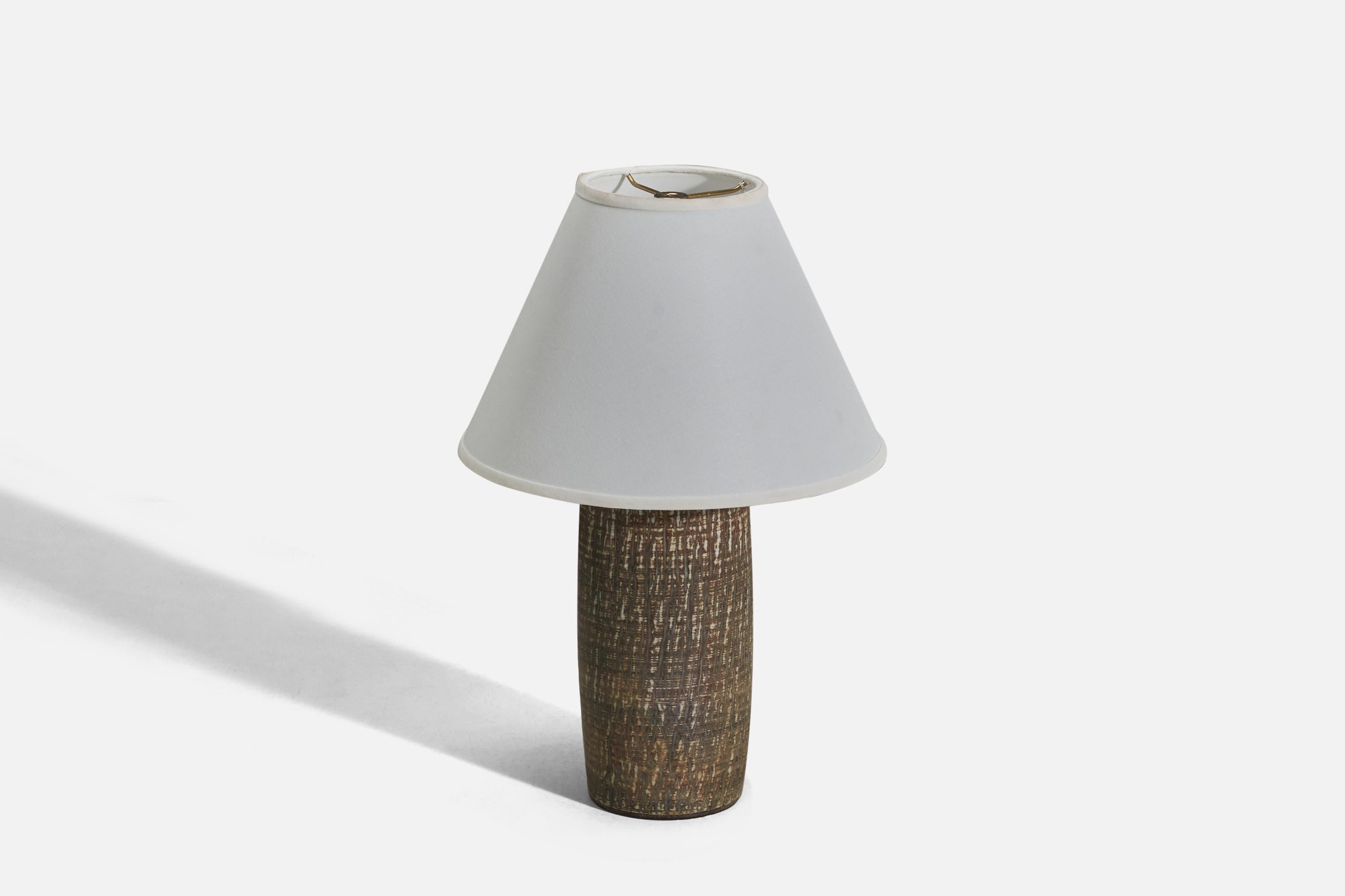 Scandinavian Modern Gunnar Nylund, Table Lamp, Brown Glazed Stoneware, Rörstrand, Sweden, 1950s For Sale