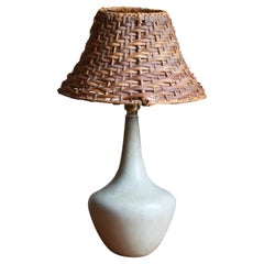 Gunnar Nylund, Table Lamp, Glazed Stoneware, Rattan Rörstand, Sweden, 1950s