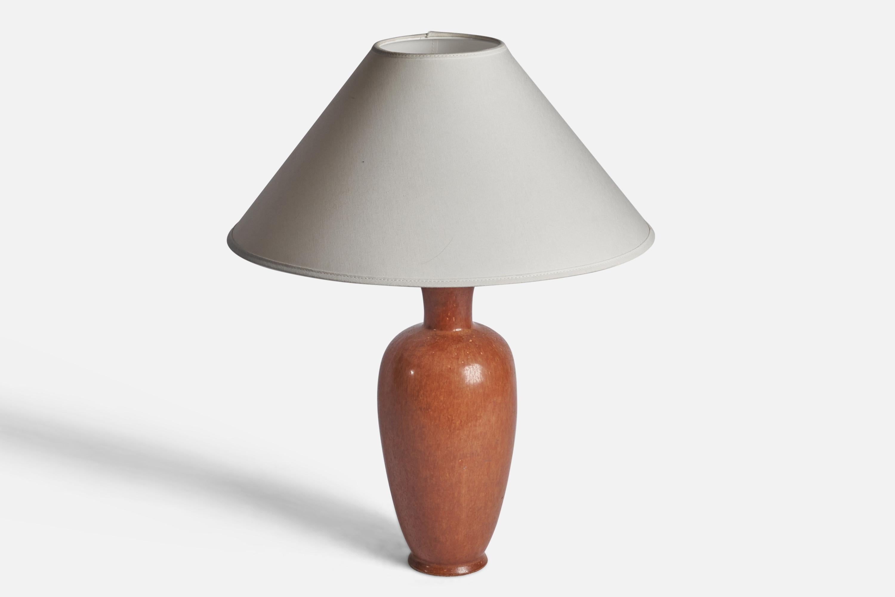 Scandinavian Modern Gunnar Nylund, Table Lamp, Stoneware, Brass, Sweden, 1940s For Sale