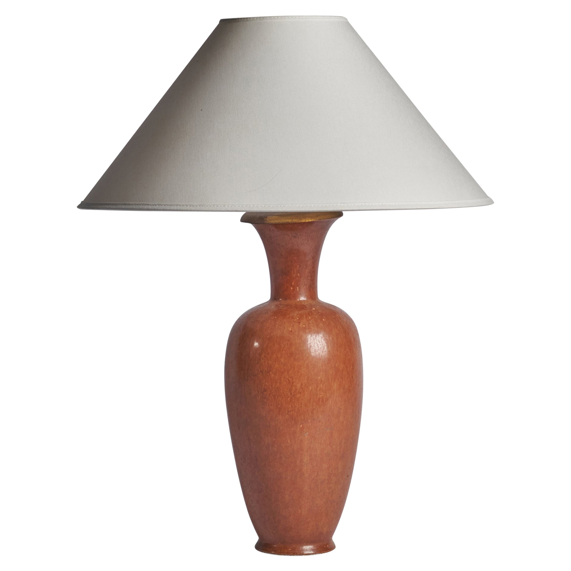 Gunnar Nylund, Table Lamp, Stoneware, Brass, Sweden, 1940s For Sale