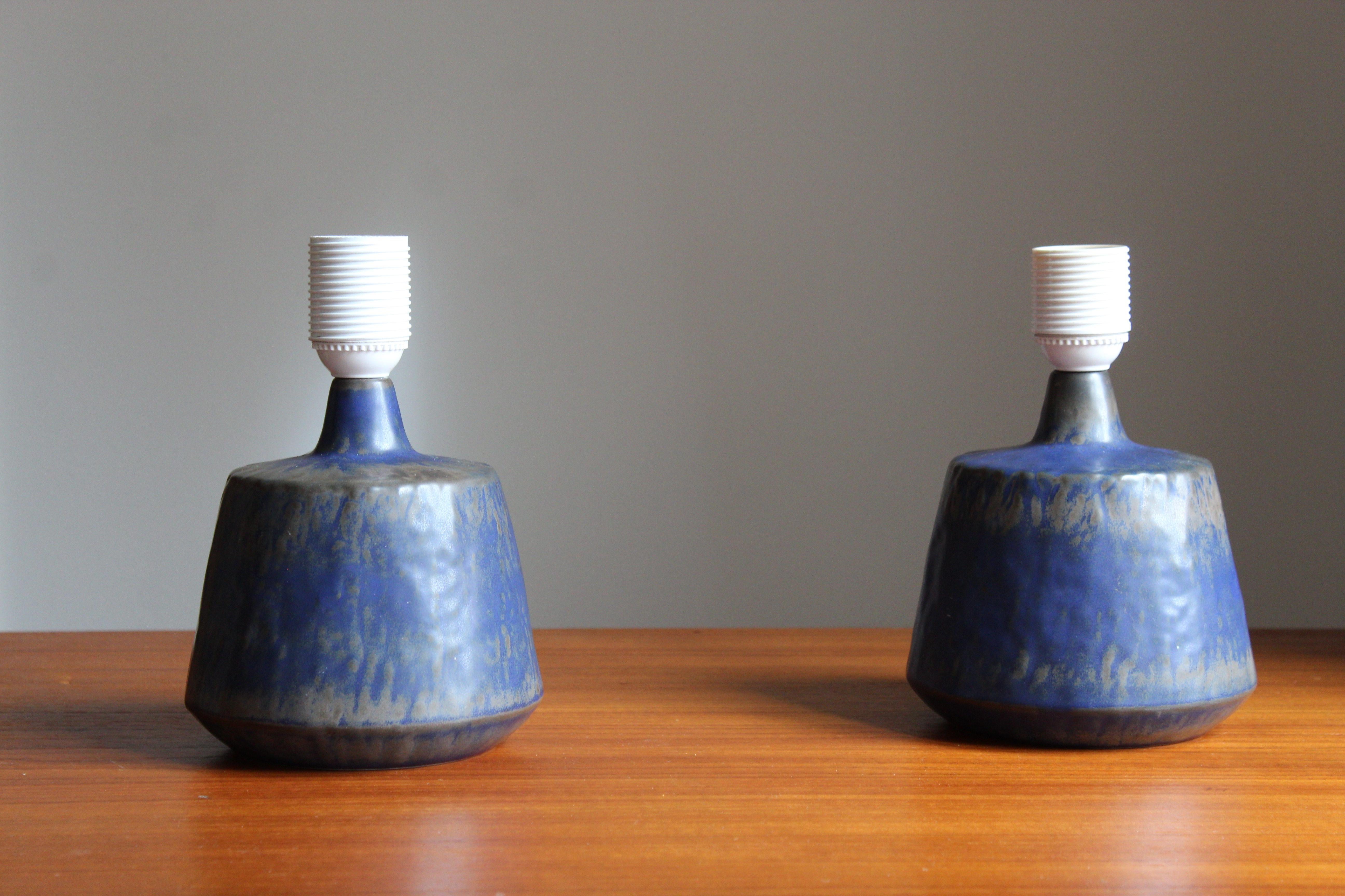 Mid-Century Modern Gunnar Nylund, Table Lamps, Blue-Glazed Stoneware, Rörstand, Sweden, 1950s