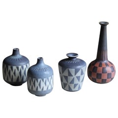 Gunnar Nylund, Unique Hand Painted Vases, Stoneware, Rörstand, Sweden, 1950s