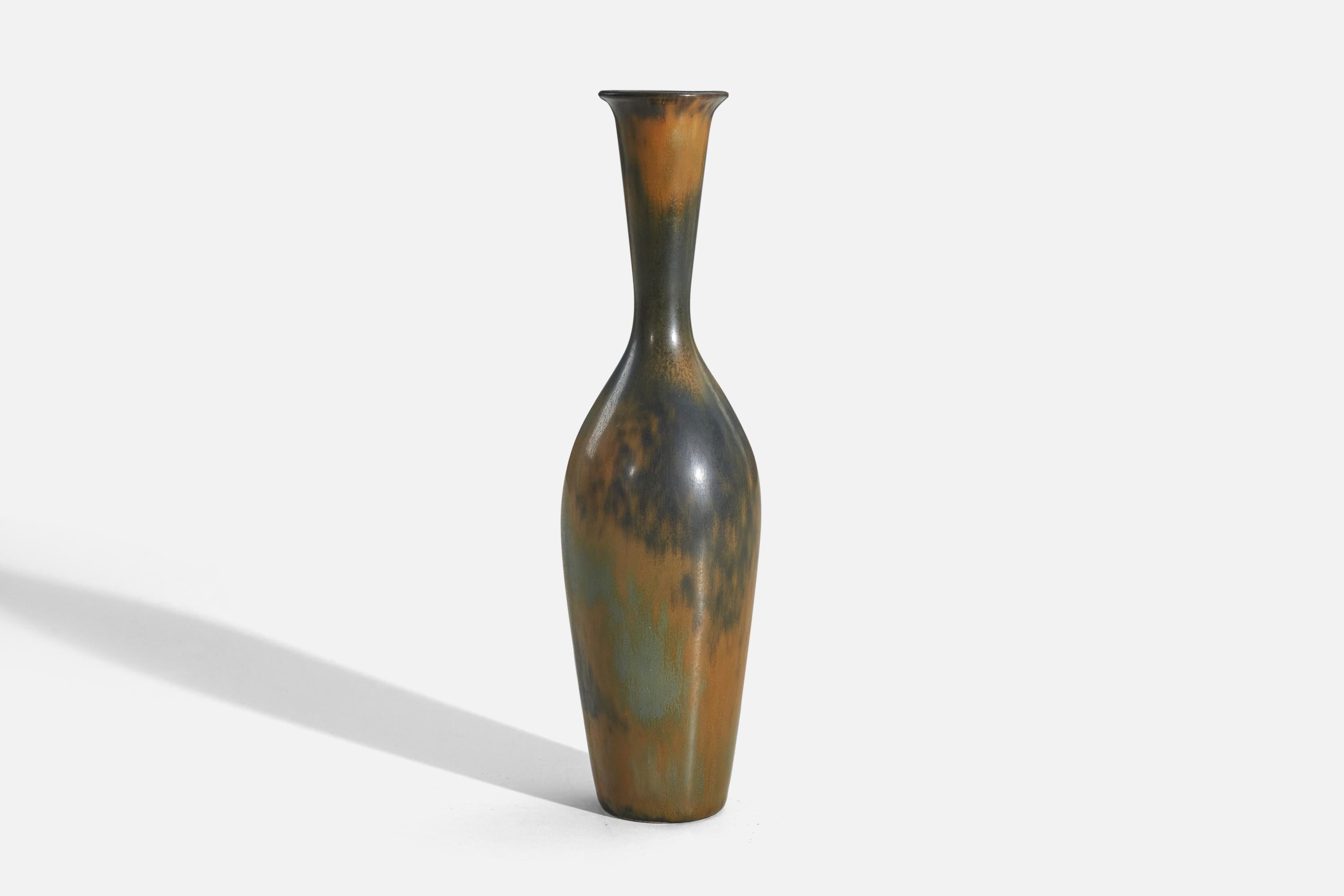 Gunnar Nylund, Vase, blau und braun glasiertes Steingut, Rrstand, Schweden, 1950er Jahre (Europäisch) im Angebot