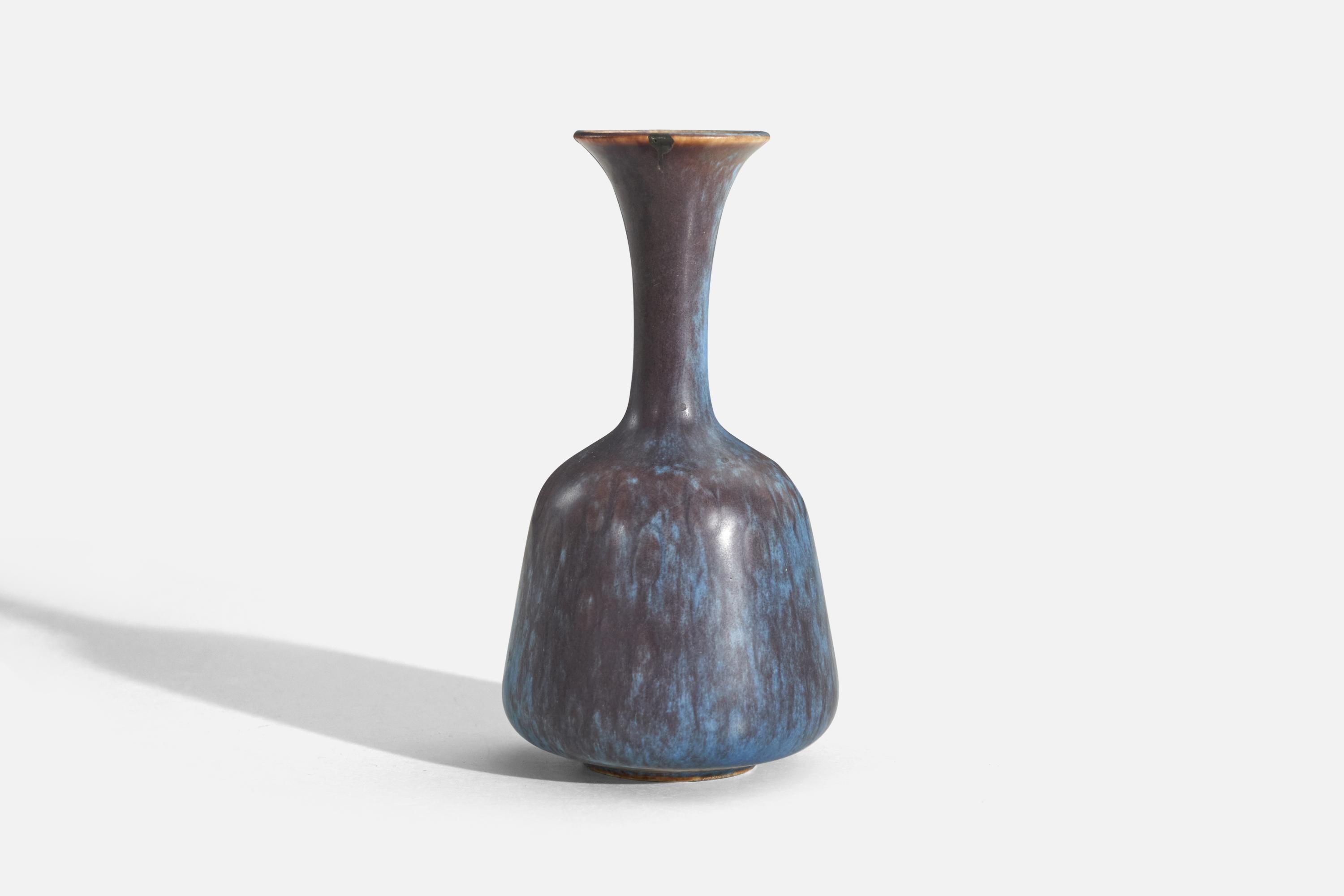 European Gunnar Nylund, Vase, Blue and Brown-Glazed Stoneware, Rörstand, Sweden, 1950s For Sale