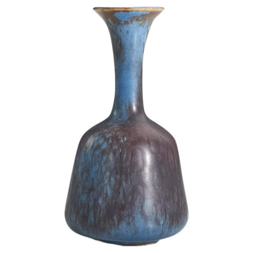 Gunnar Nylund, Vase, Blue and Brown-Glazed Stoneware, Rörstand, Sweden, 1950s For Sale