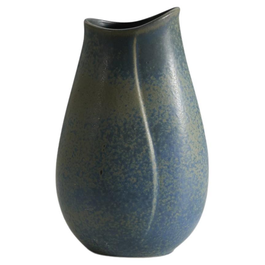 Gunnar Nylund, Vase, Blue-Glazed Stoneware, Rörstand, Sweden, 1940s