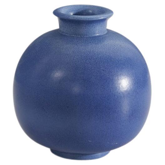 Gunnar Nylund, Vase, Blue-Glazed Stoneware, Rörstand, Sweden, 1940s For Sale