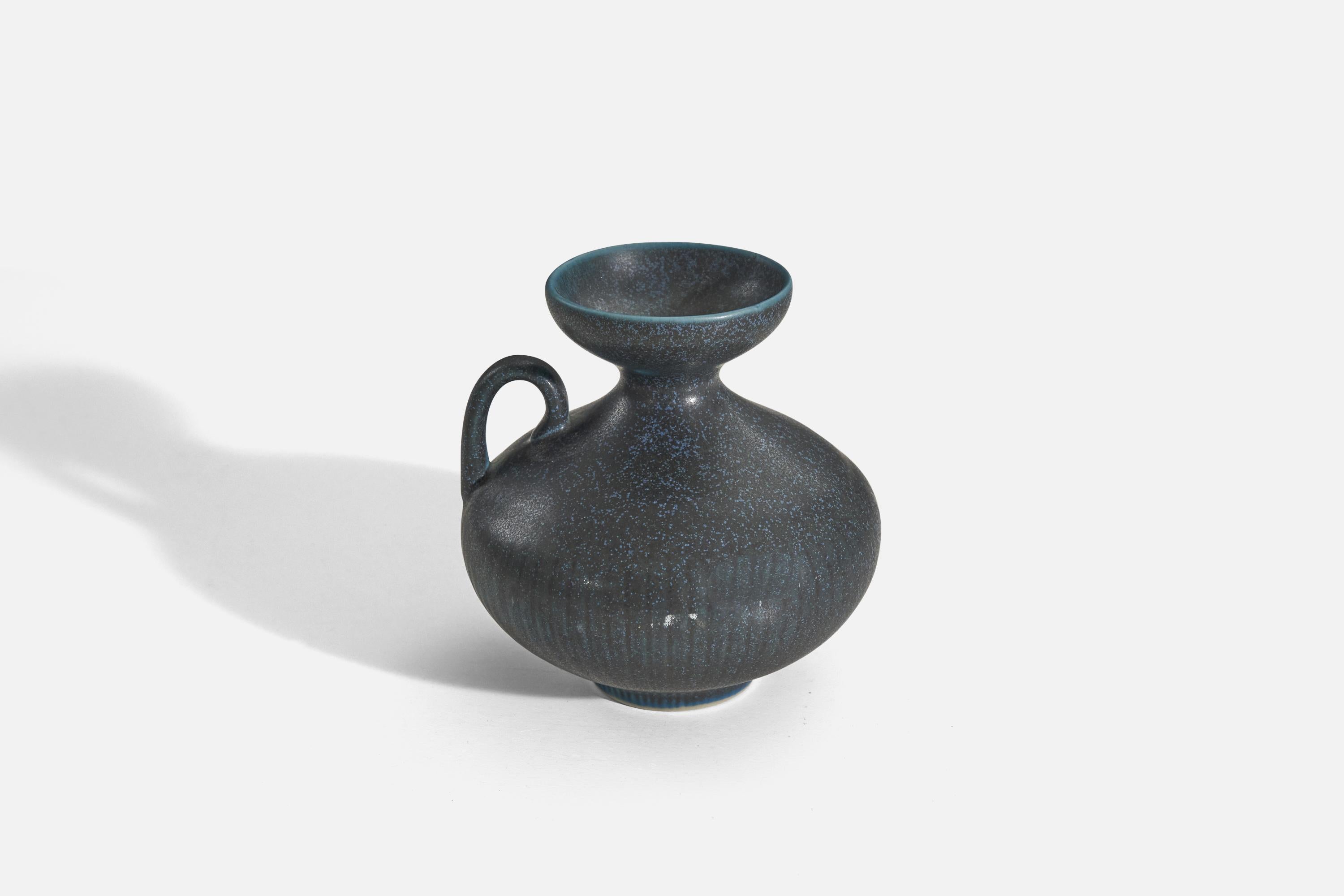Mid-Century Modern Gunnar Nylund, Vase, Blue Glazed Stoneware, Rörstand, Sweden, 1950s For Sale