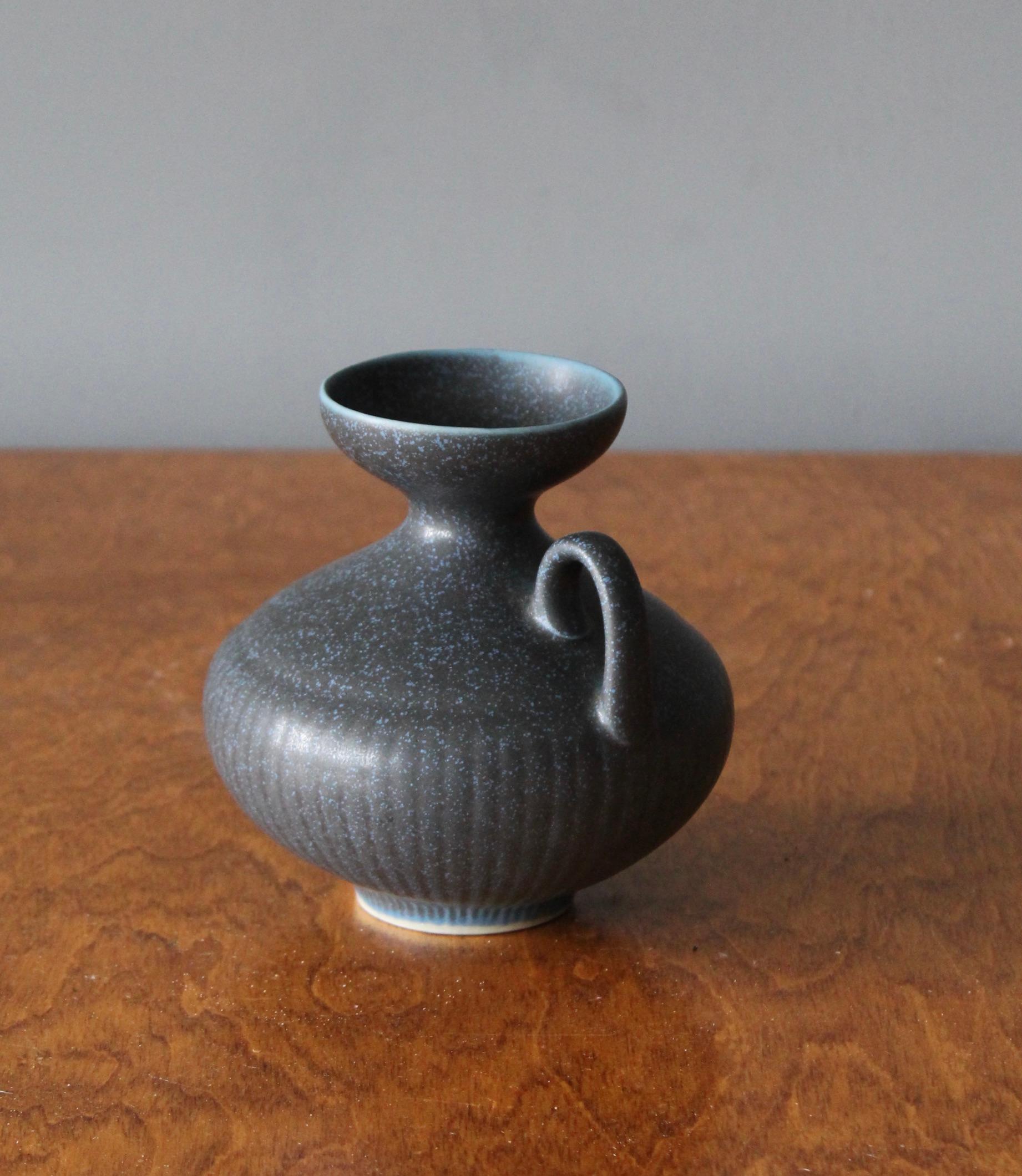 European Gunnar Nylund, Vase, Blue Glazed Stoneware, Rörstand, Sweden, 1950s