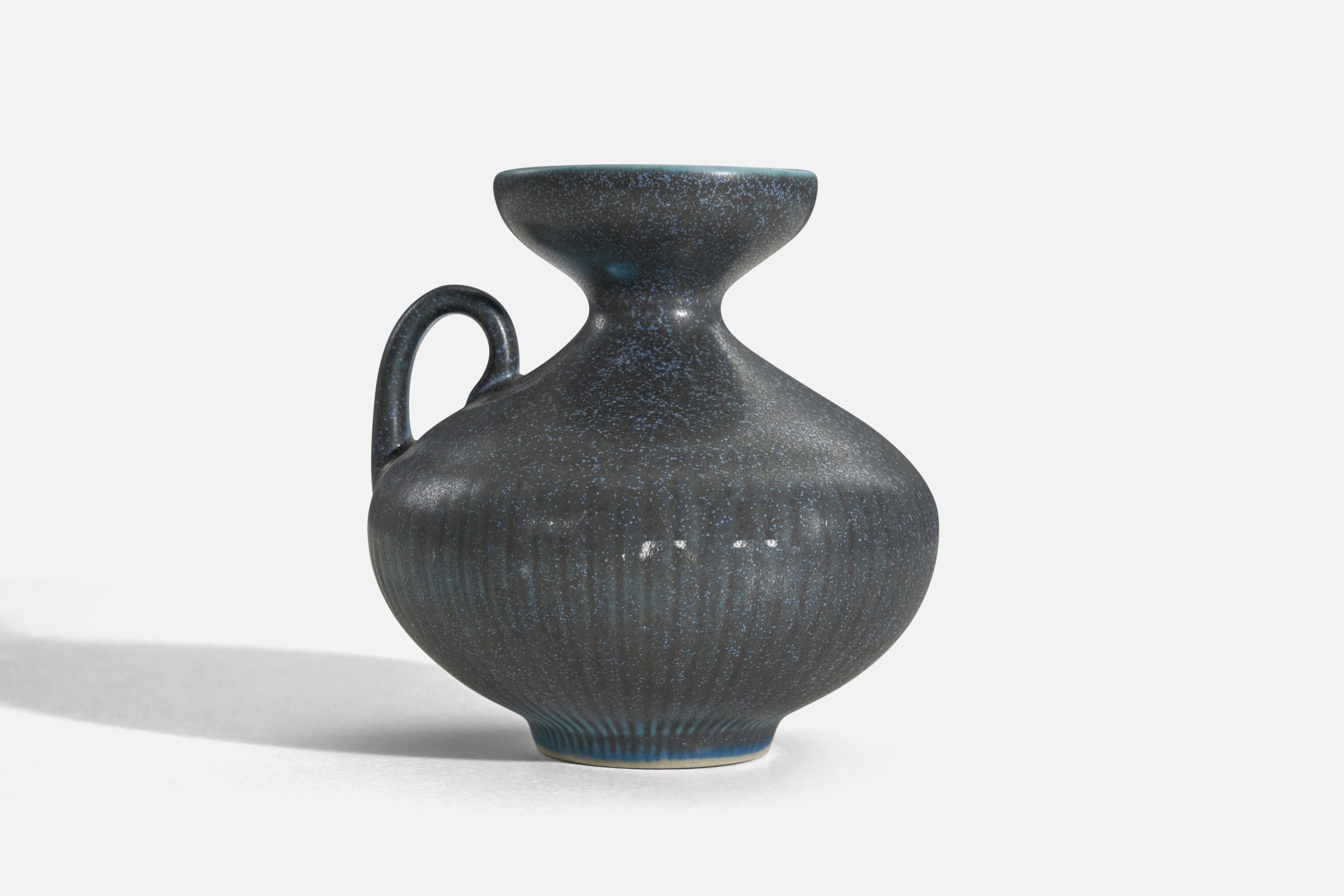 European Gunnar Nylund, Vase, Blue Glazed Stoneware, Rörstand, Sweden, 1950s For Sale