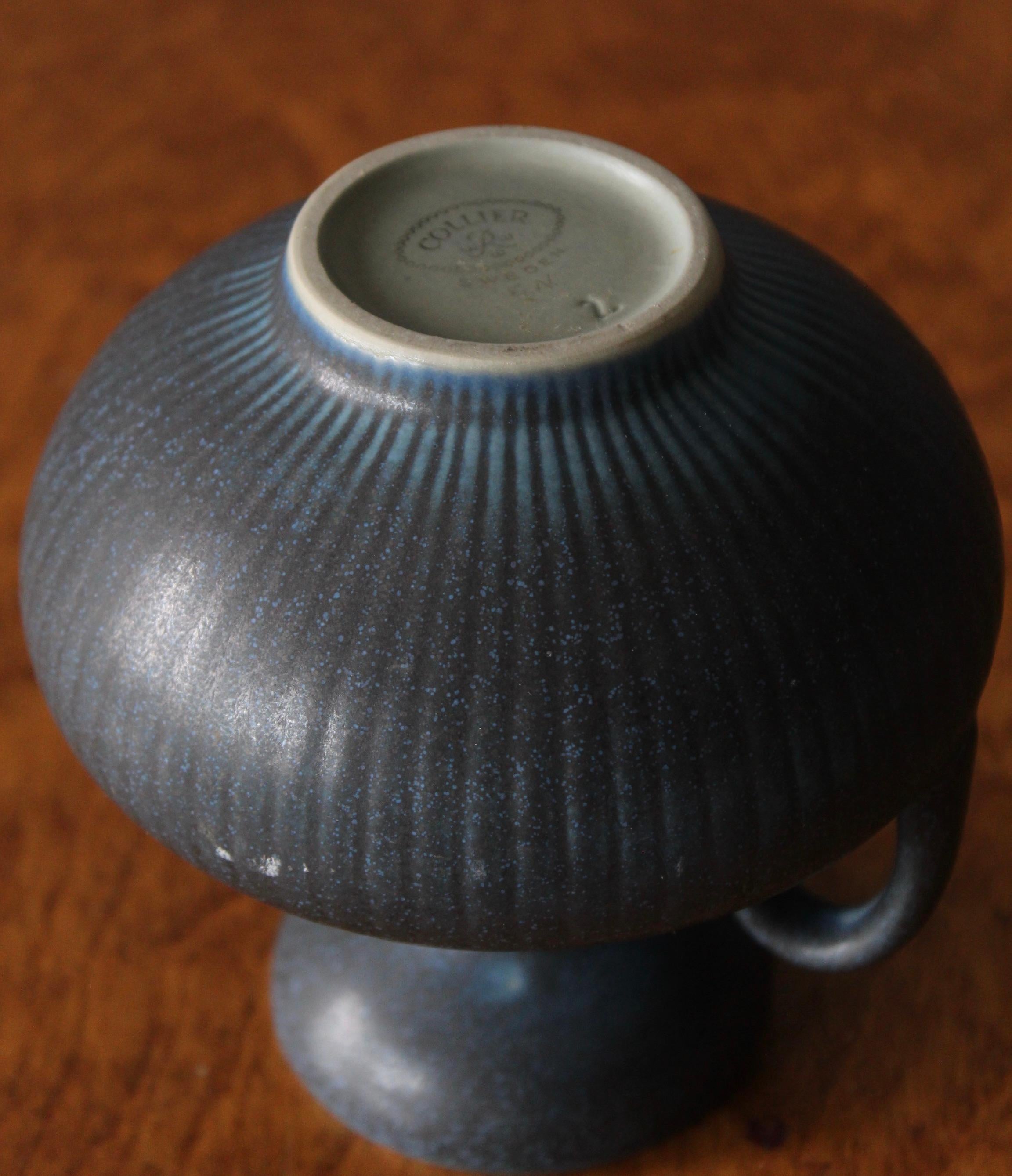 Gunnar Nylund, Vase, Blue Glazed Stoneware, Rörstand, Sweden, 1950s In Good Condition In High Point, NC