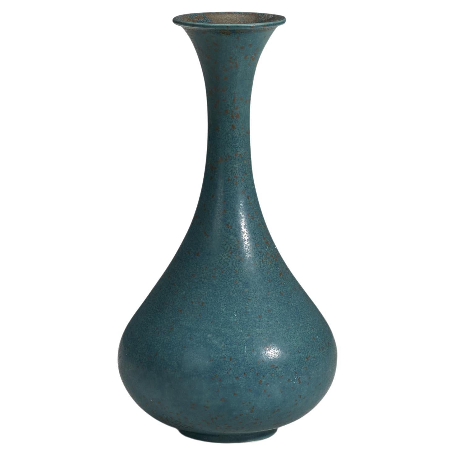 Gunnar Nylund, Vase, Blue Glazed Stoneware, Rörstrand, Sweden, 1940s