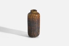 Gunnar Nylund, Vase, Brown and Yellow-Glazed Stoneware, Rörstrand, Sweden, 1950s