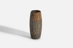 Gunnar Nylund, Vaso, Gres smaltato marrone e giallo, Rörstrand, Svezia, anni '50