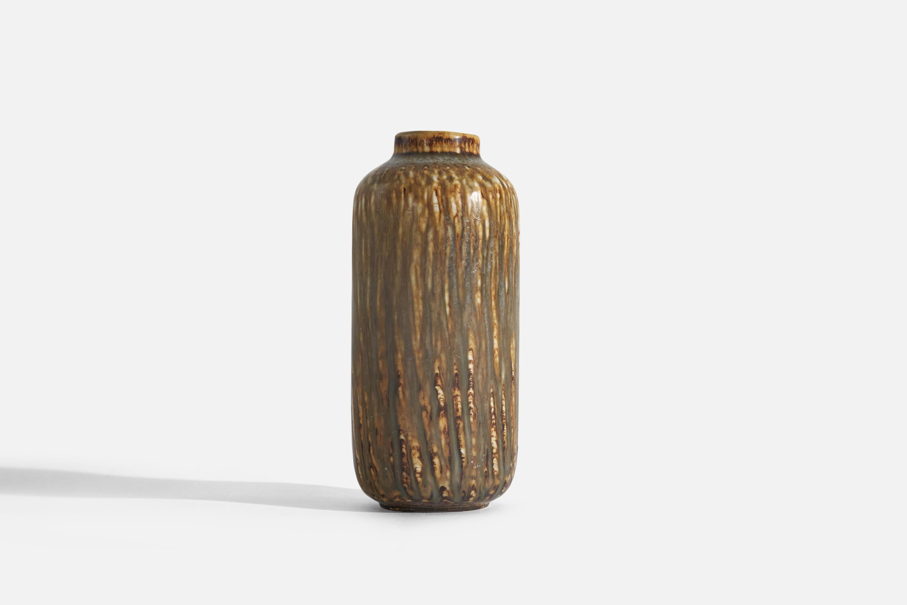 Mid-Century Modern Gunnar Nylund, Vase, Brown and Yellow-Glazed Stoneware, Rörstrand, Sweden, 1950s For Sale