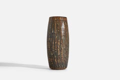 Gunnar Nylund, Vase, Braunes und gelb glasiertes Steingut, Rörstrand, Schweden, 1950er Jahre